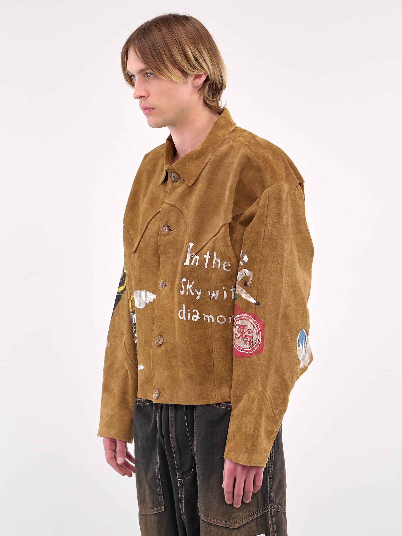 Hand-Painted Graphic Suede Jacket (LT-SV-NGS-1003-BEIGE)