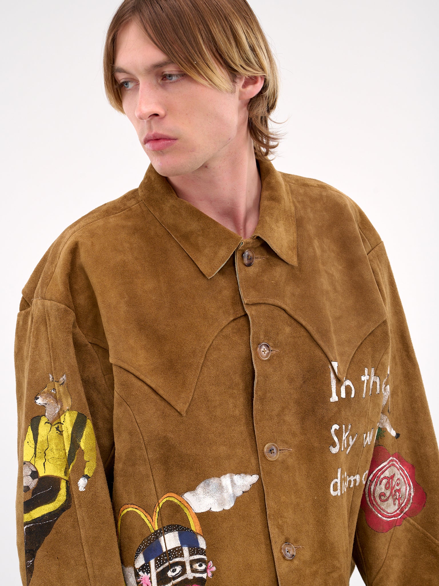 Hand-Painted Graphic Suede Jacket (LT-SV-NGS-1003-BEIGE)