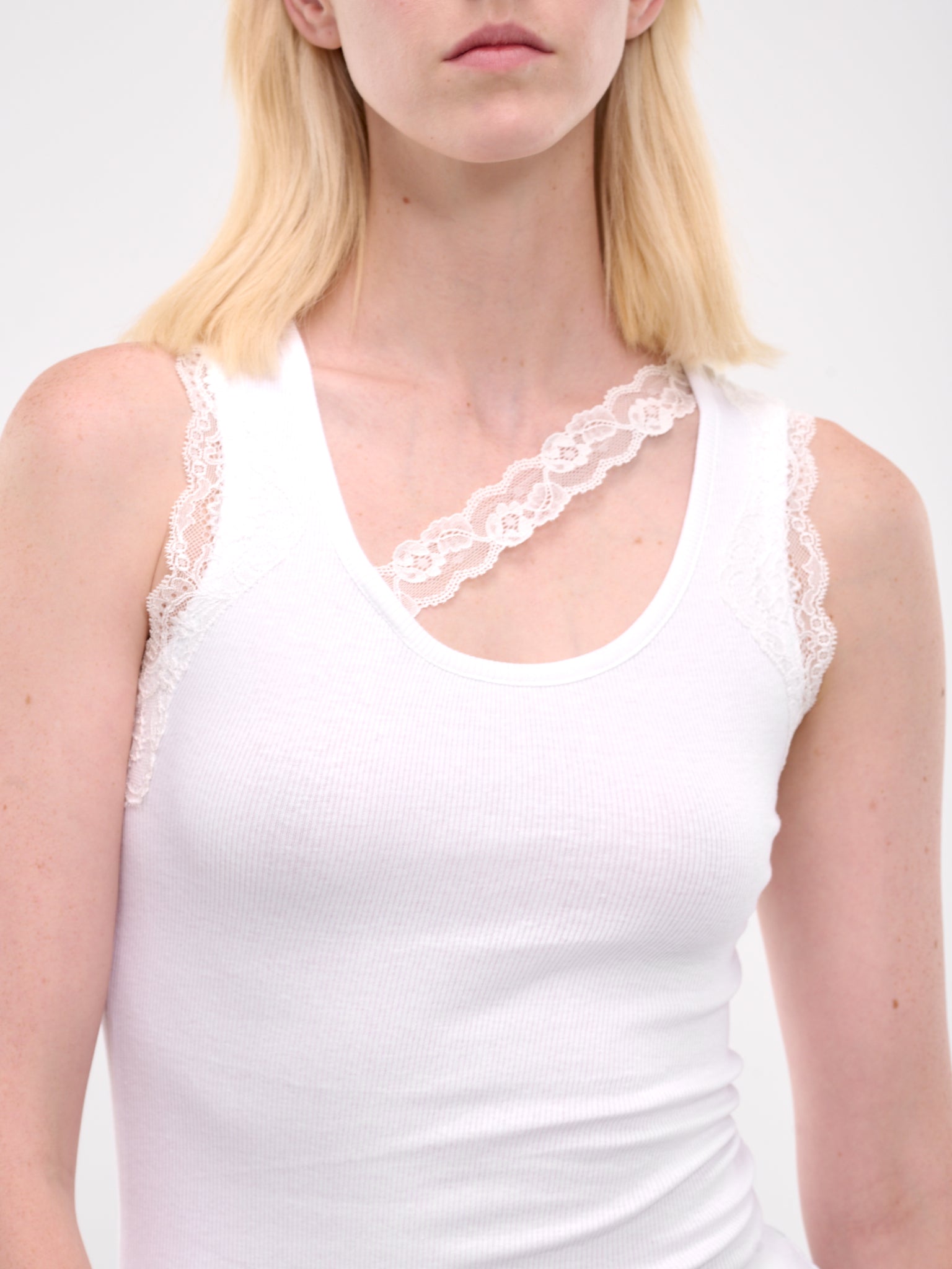 Lace Trim Ribbed Tank (LB-TO080-WHITE)