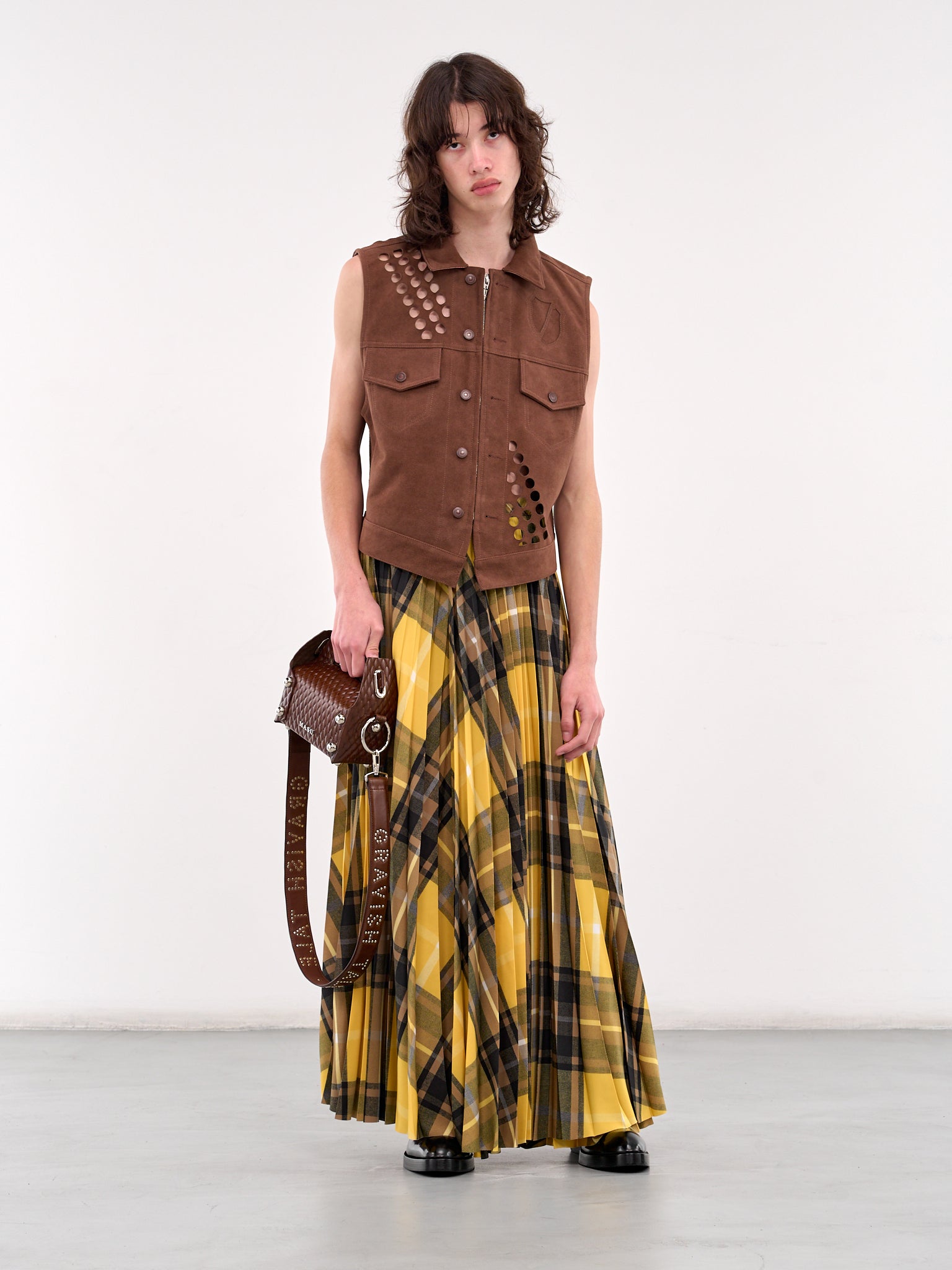 Plaid Maxi Skirt (M25K6PT008-YELLOW)