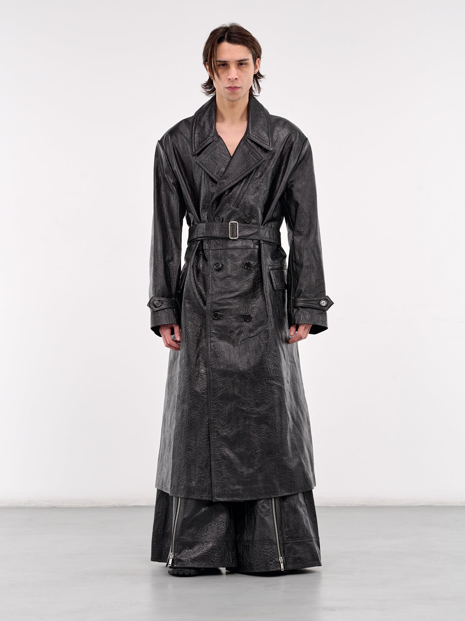 Jiman Leather Trench Coat (MC022LE-ENC-ELEPHANT-BLACK)