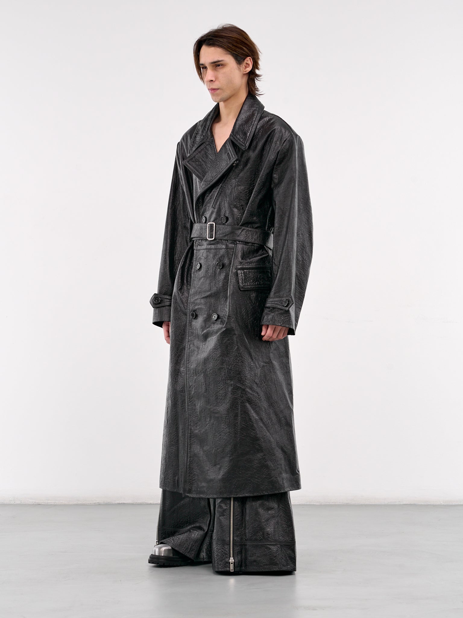 Jiman Leather Trench Coat (MC022LE-ENC-ELEPHANT-BLACK)