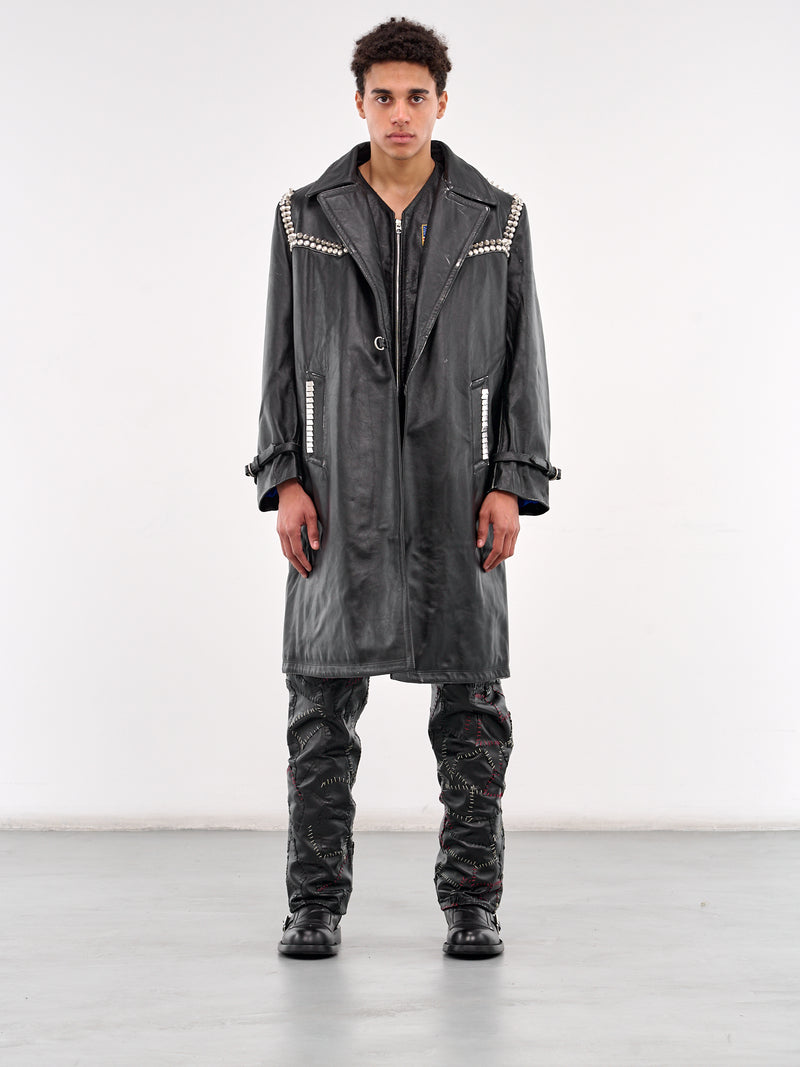 Hornball Leather Trench Coat (MD5SMC01AP-PE244-BLACK)