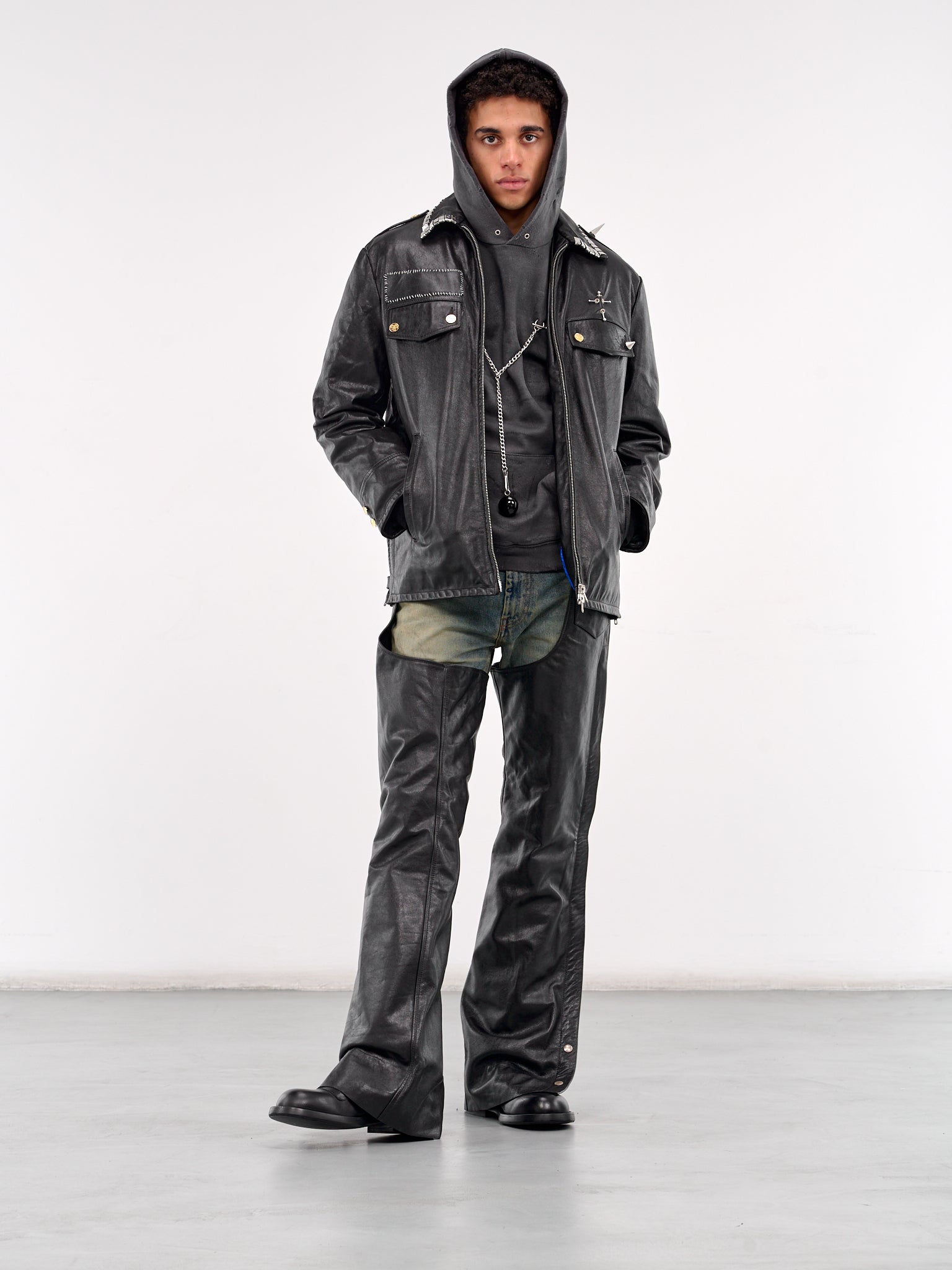 Pierced Police Leather Jacket (MD5SMJ02AP-PE244-BLACK)