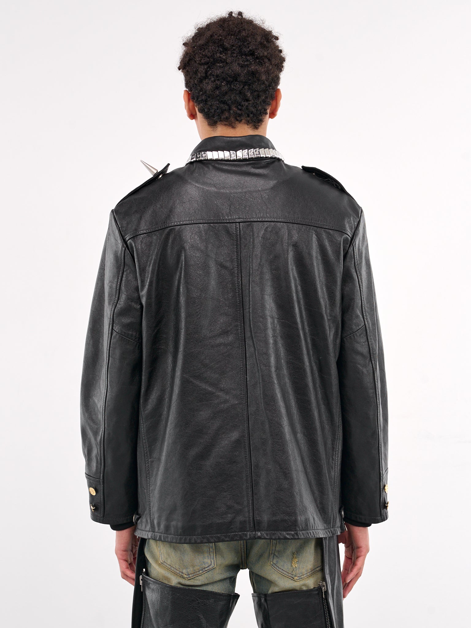 Pierced Police Leather Jacket (MD5SMJ02AP-PE244-BLACK)