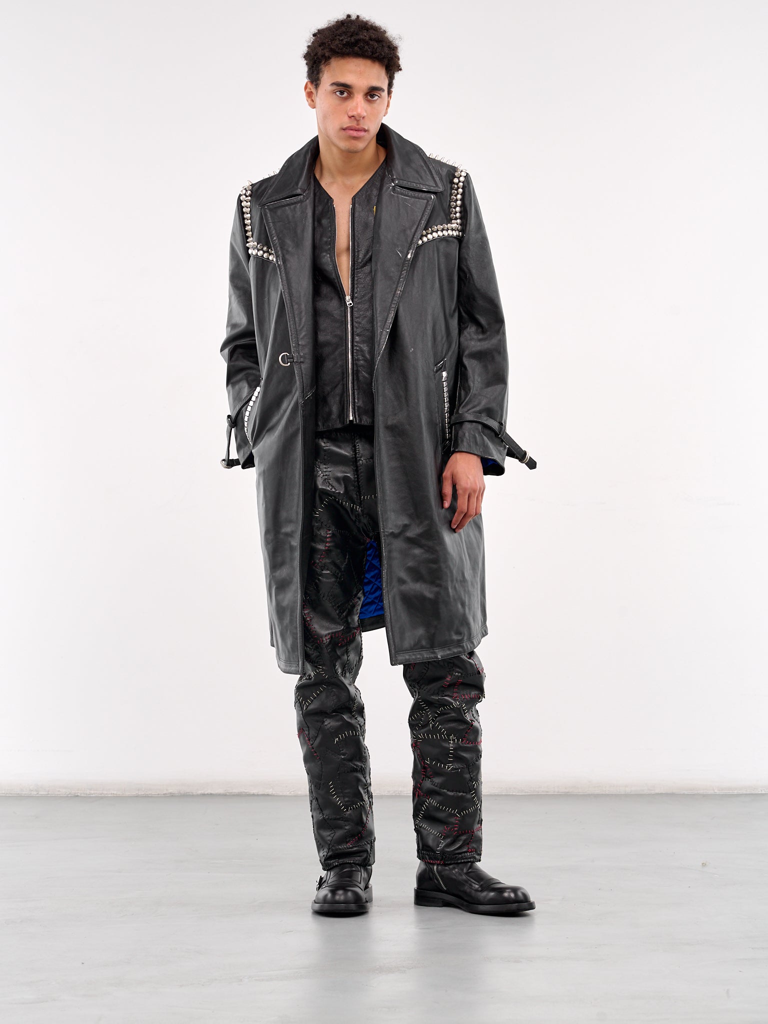 Hornball Leather Trench Coat (MD5SMC01AP-PE244-BLACK)