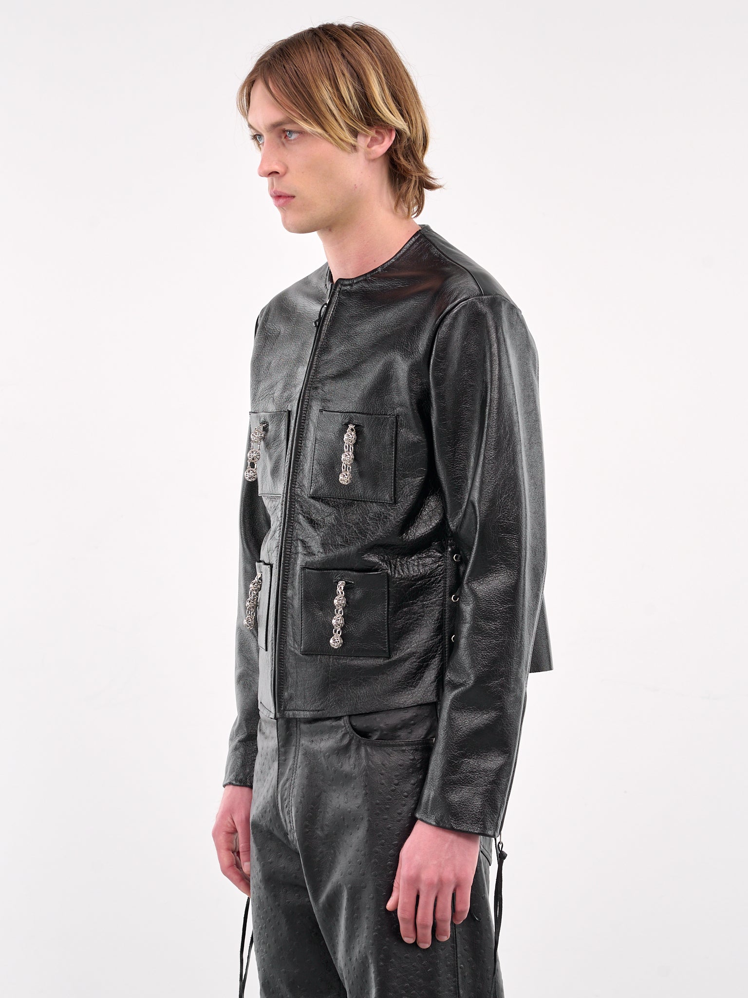 Leather Chain Jacket (MP24LLPD-JC3022-BLACK)