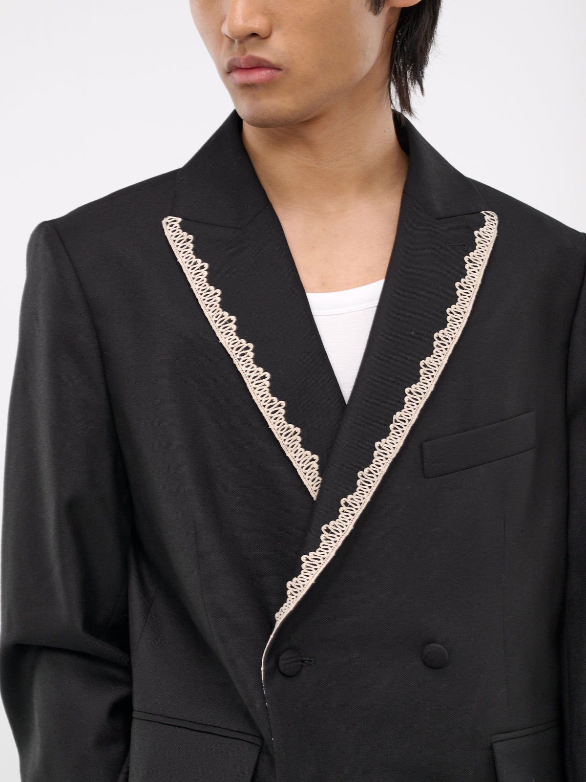 Lacework Double-Breasted Tuxedo Jacket (MRS24SJ002-BLACK)