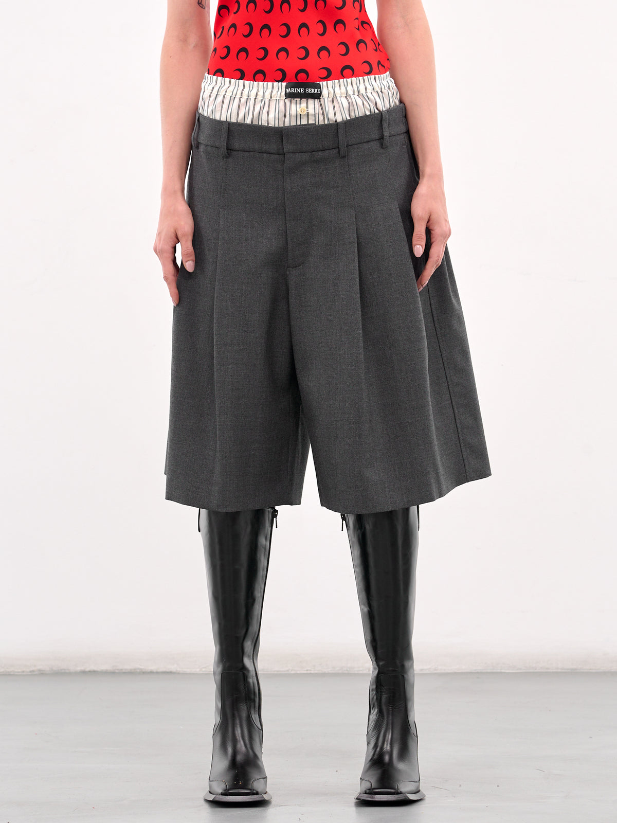 Regenerated Double Waist Shorts (MSH010A-DWOV0057-GREY)