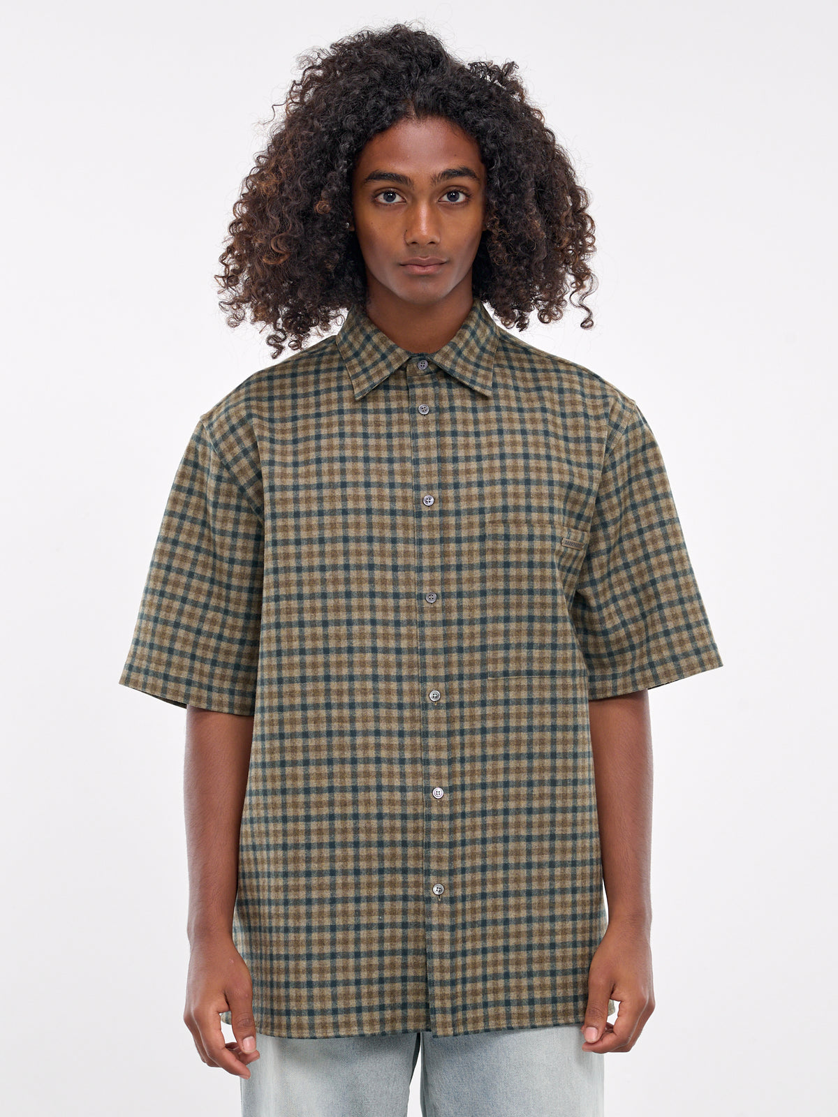 Wool-Cashmere Plaid Shirt (MSH04-FAW11-BEIGE-GREEN-MELANG)