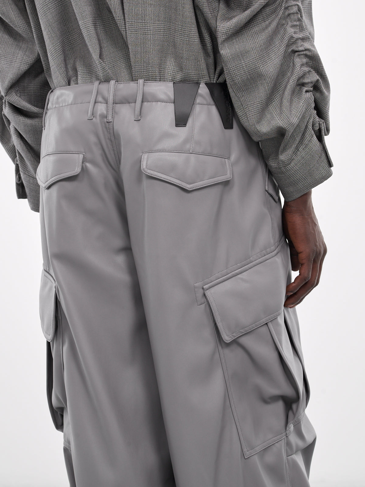 Faux Leather Cargo Pants (MTR71-FLT03-LIGHT-GREY)