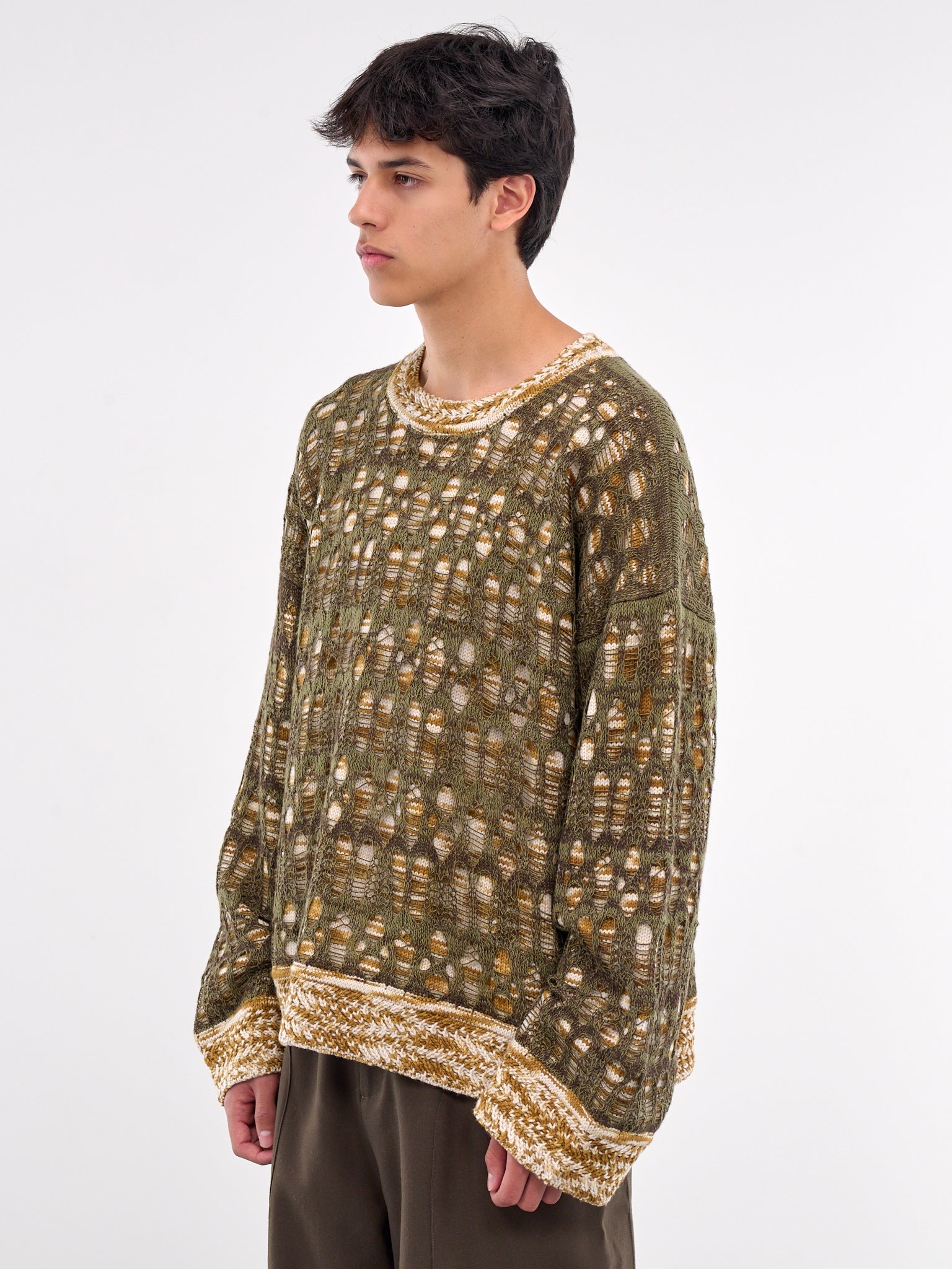 Hammons Perforated Crewneck (N3-KN-01-OG-OLIVE-GREEN)