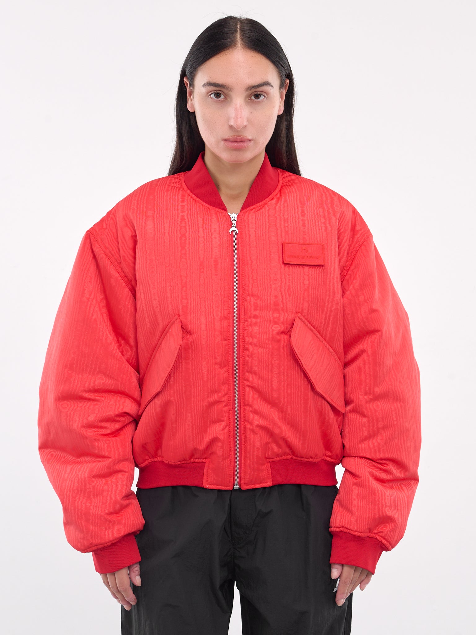 Recycled Moire Bomber Jacket (UJA054A-CWOV001-RED)