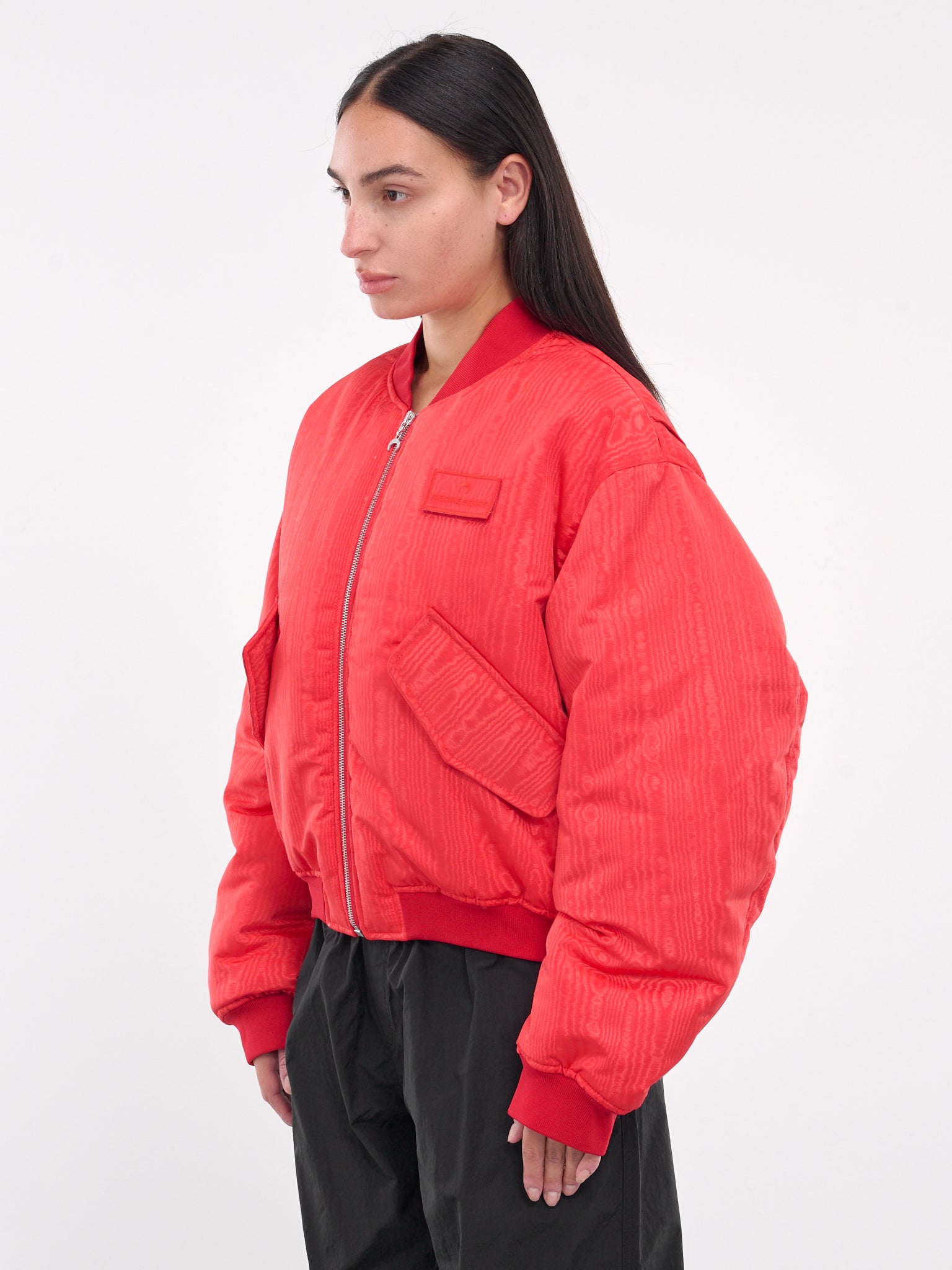 Recycled Moire Bomber Jacket (UJA054A-CWOV001-RED)