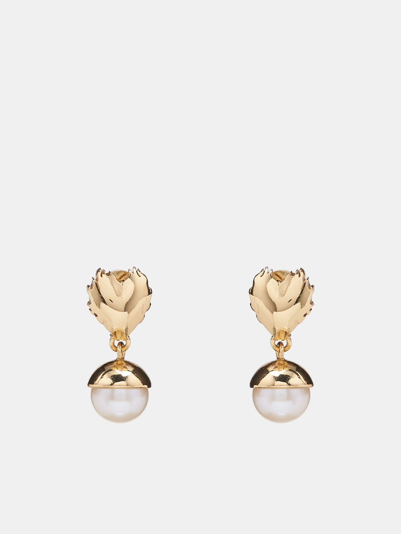 Flame Heart Pearl Earrings (OR01PL-YELLOW-GOLD)