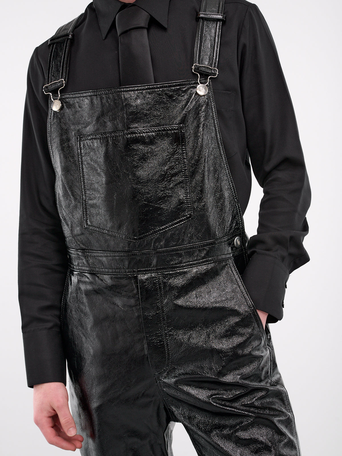 Lamb Leather Overalls (OV02L-LE10-BLACK-PATENT)