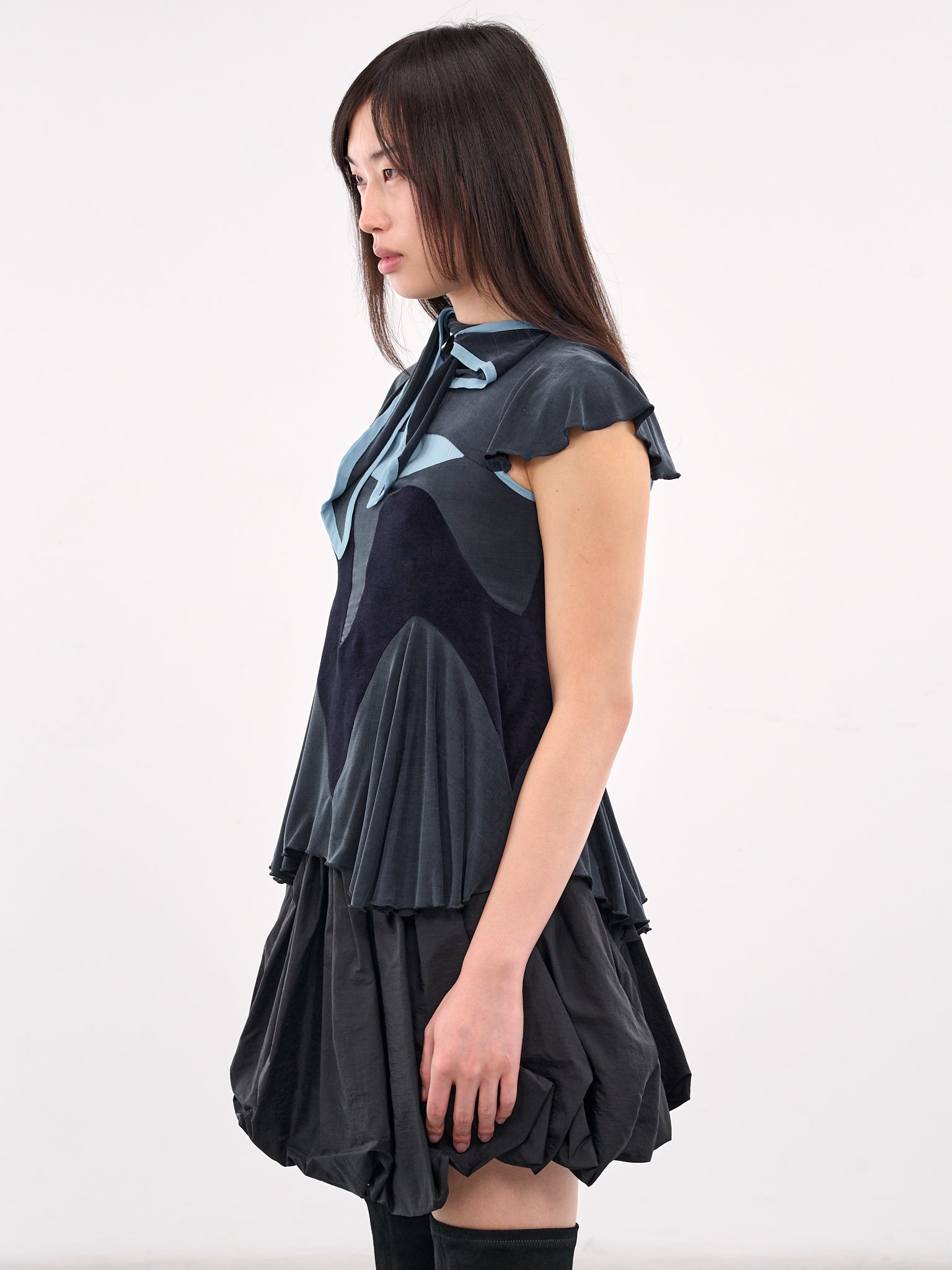 Ruffled Panel Blouse (P04-69-SPRUCE-BLUE)