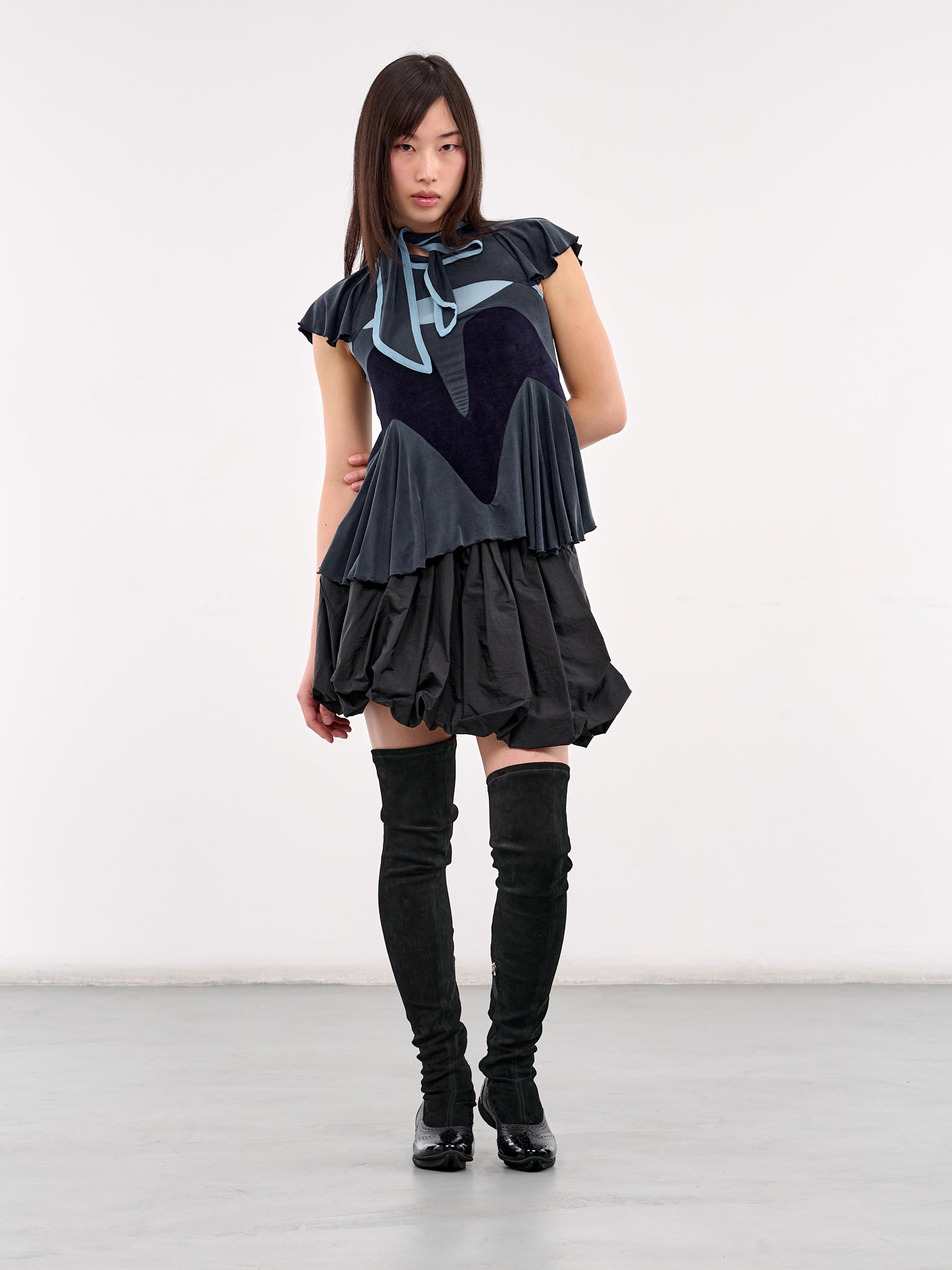 Ruffled Panel Blouse (P04-69-SPRUCE-BLUE)