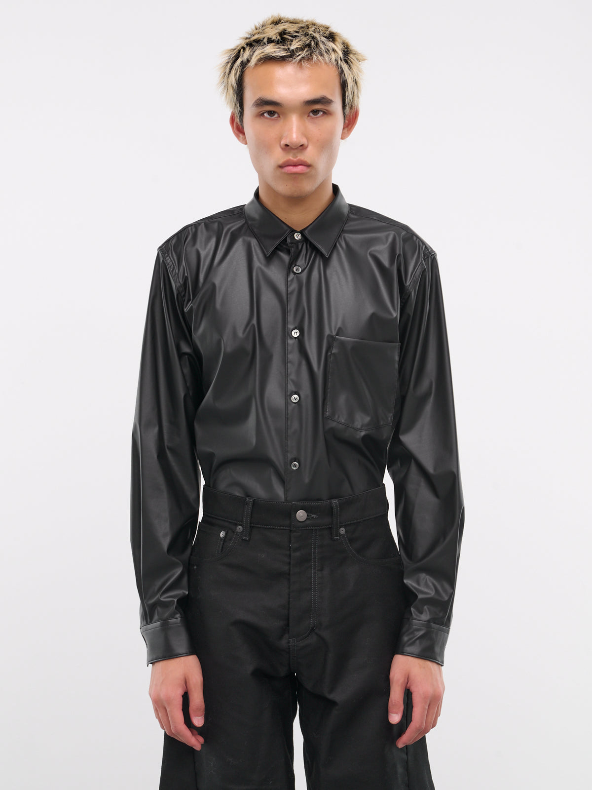 Faux Leather Shirt (PN-B013-051-BLACK)