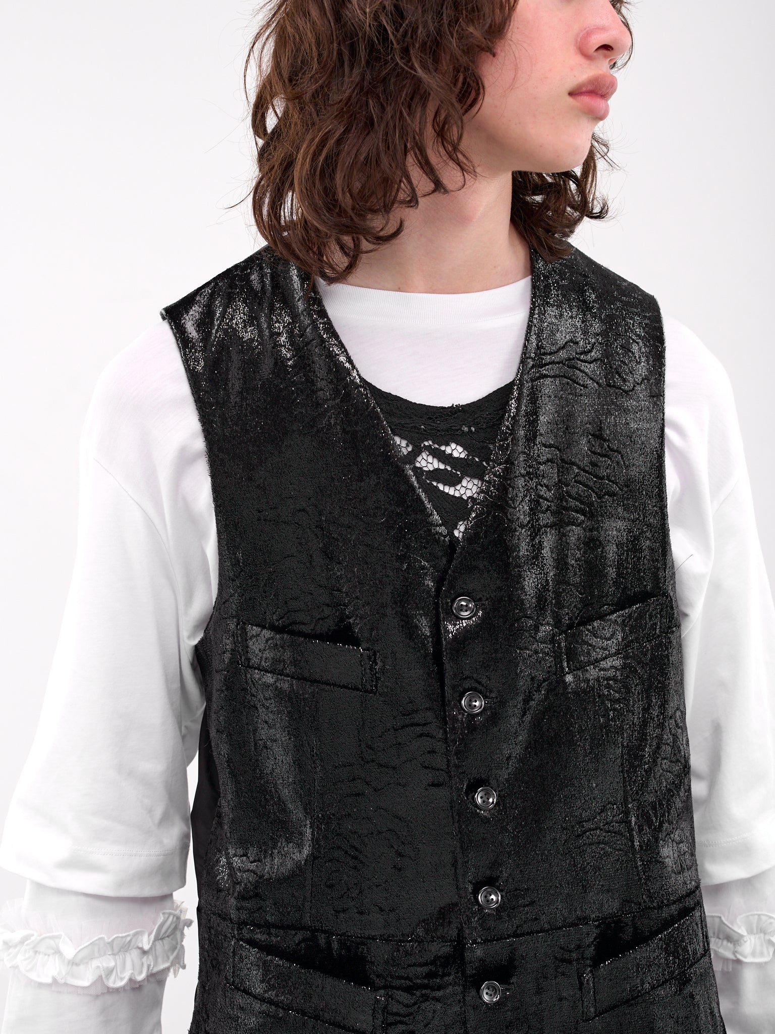 Long Embossed Vest (PO-V003-051-1-BLACK)