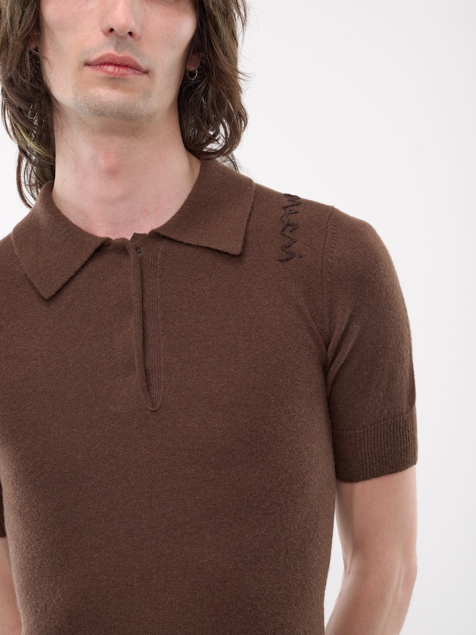 Wool-Cashmere Knit Polo (POMD0040E0-UFZ375-BROWN)