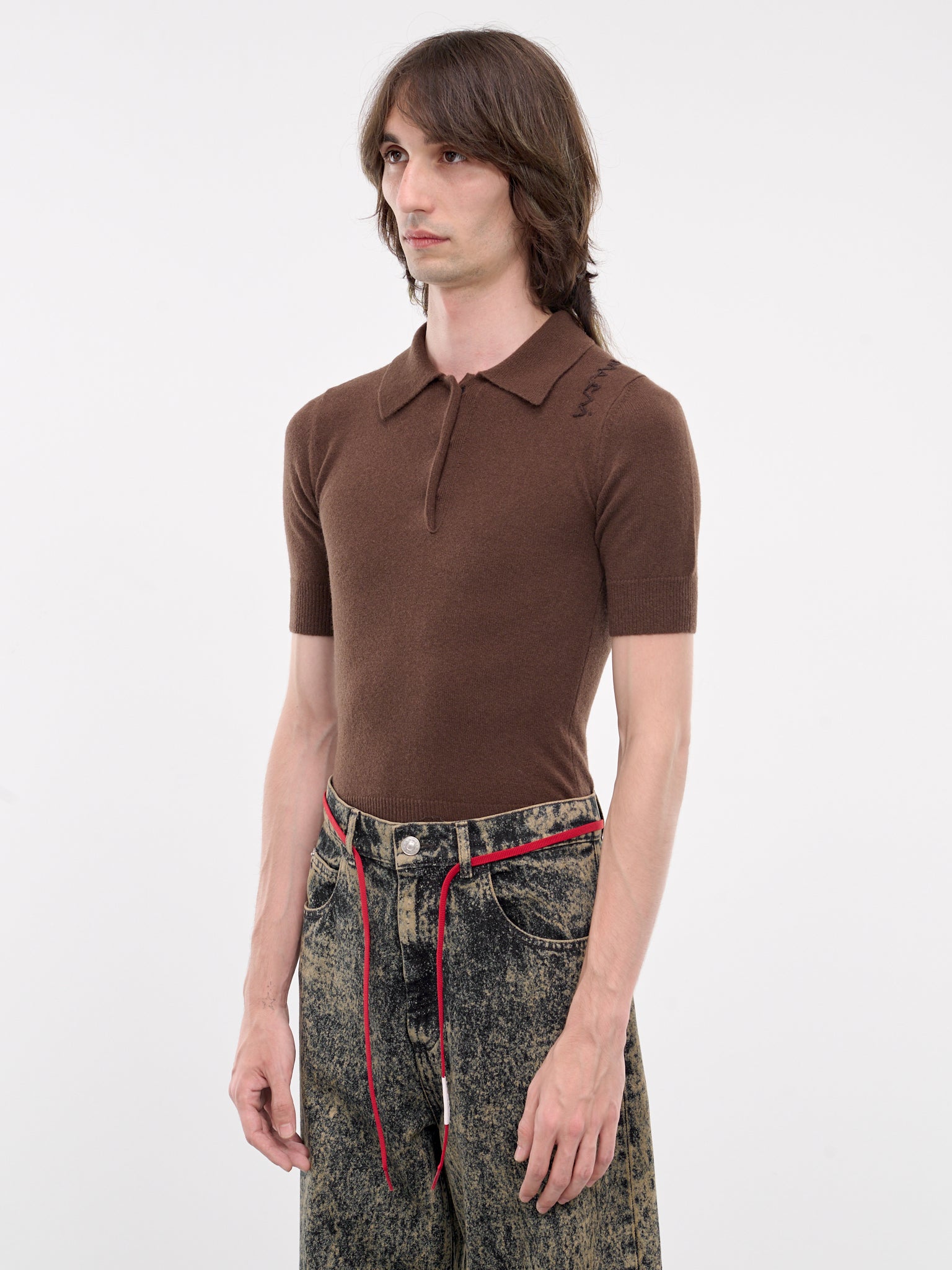 Wool-Cashmere Knit Polo (POMD0040E0-UFZ375-BROWN)