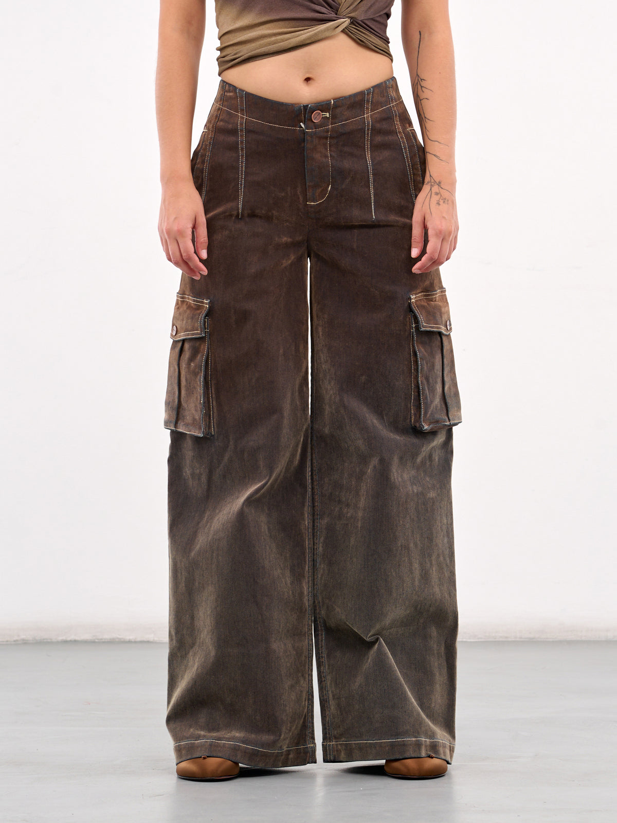 Wide Leg Cargo Pants (PT11C1BR430-BISON)