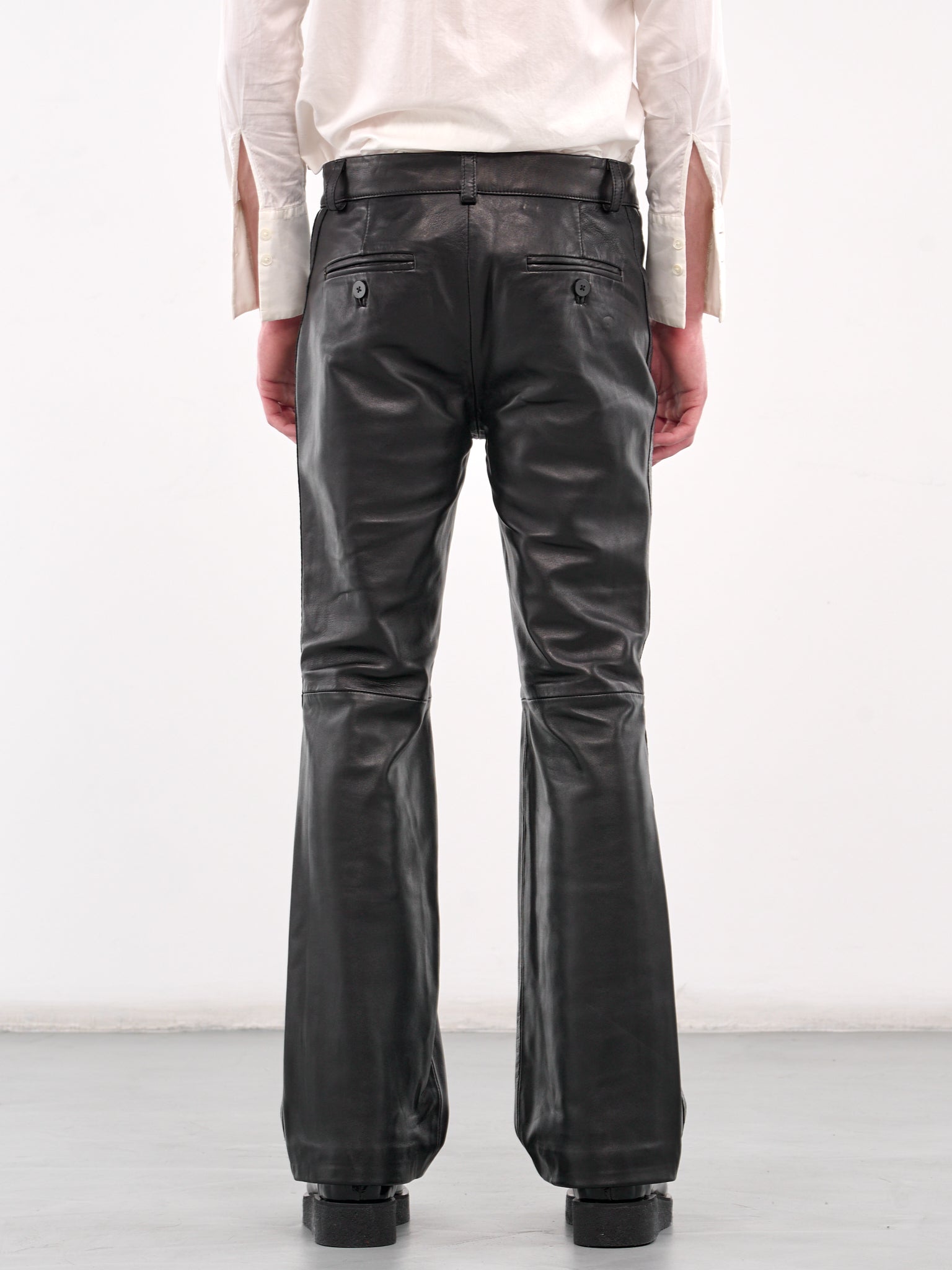 Snake Trim Leather Flare Trousers (PT14DL-LE54-BLACK-SNAKE)