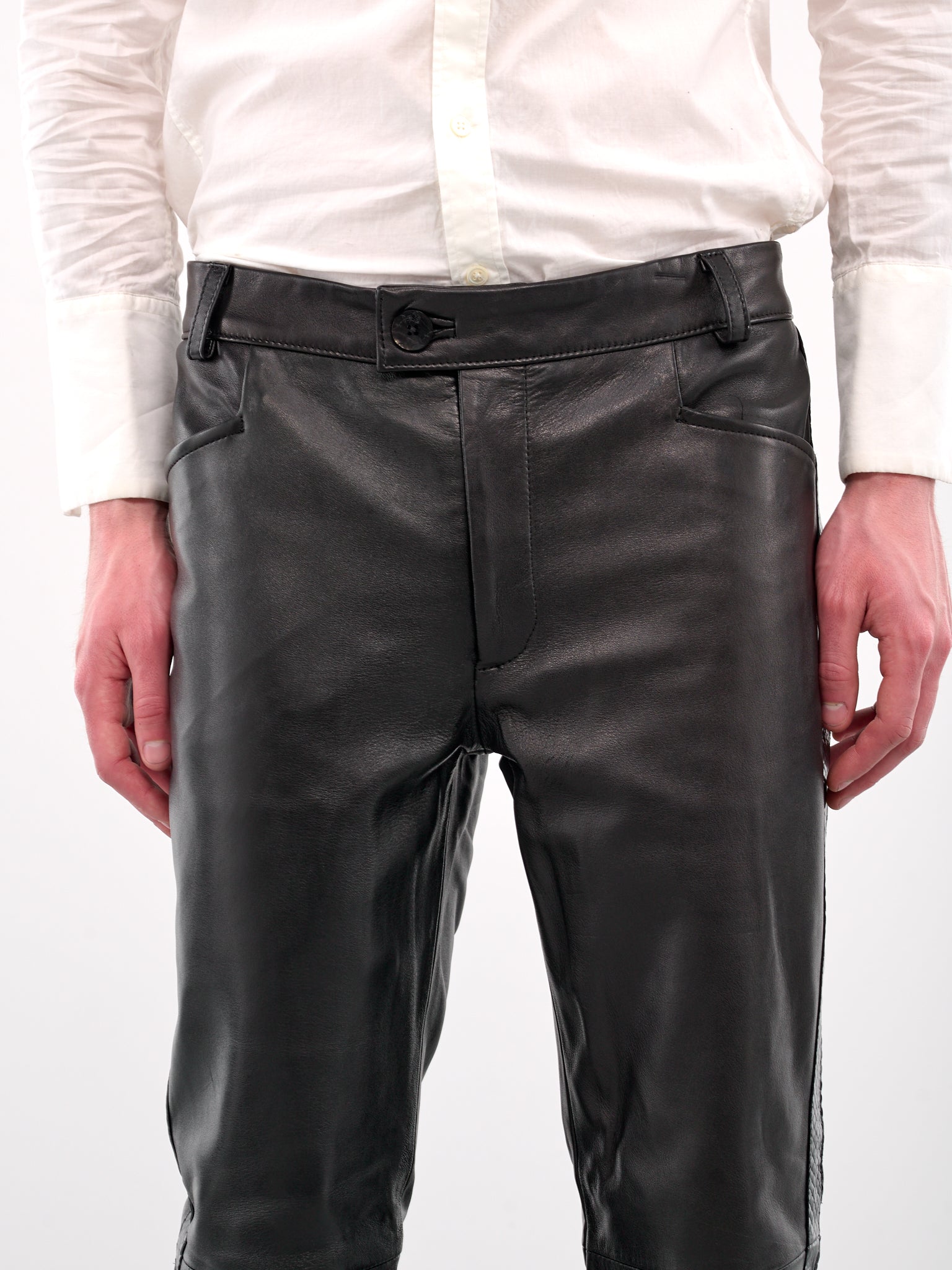 Snake Trim Leather Flare Trousers (PT14DL-LE54-BLACK-SNAKE)