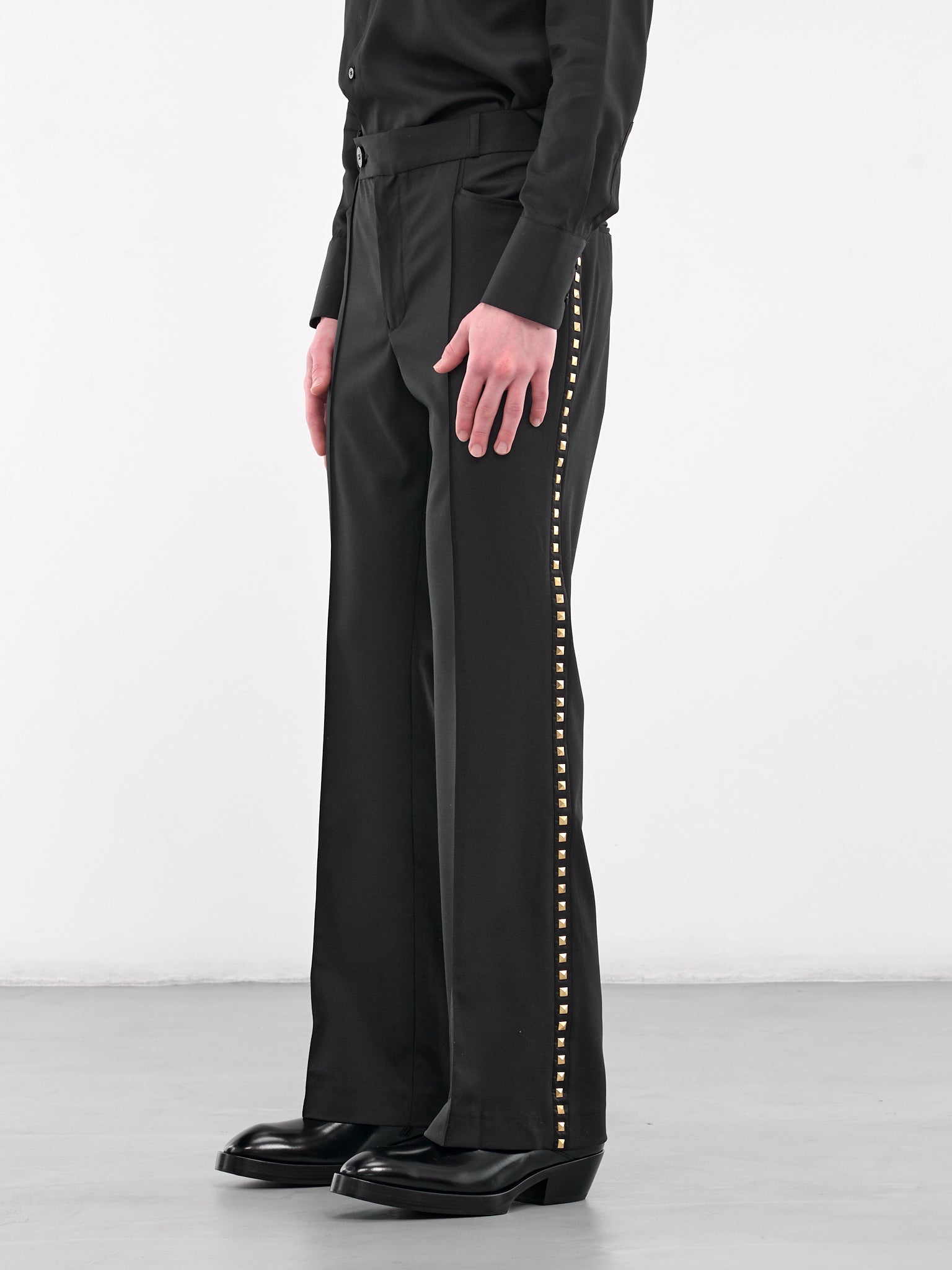 Studded Flare Trousers (PT14G-AM27-BLACK-GOLD-STUDS)