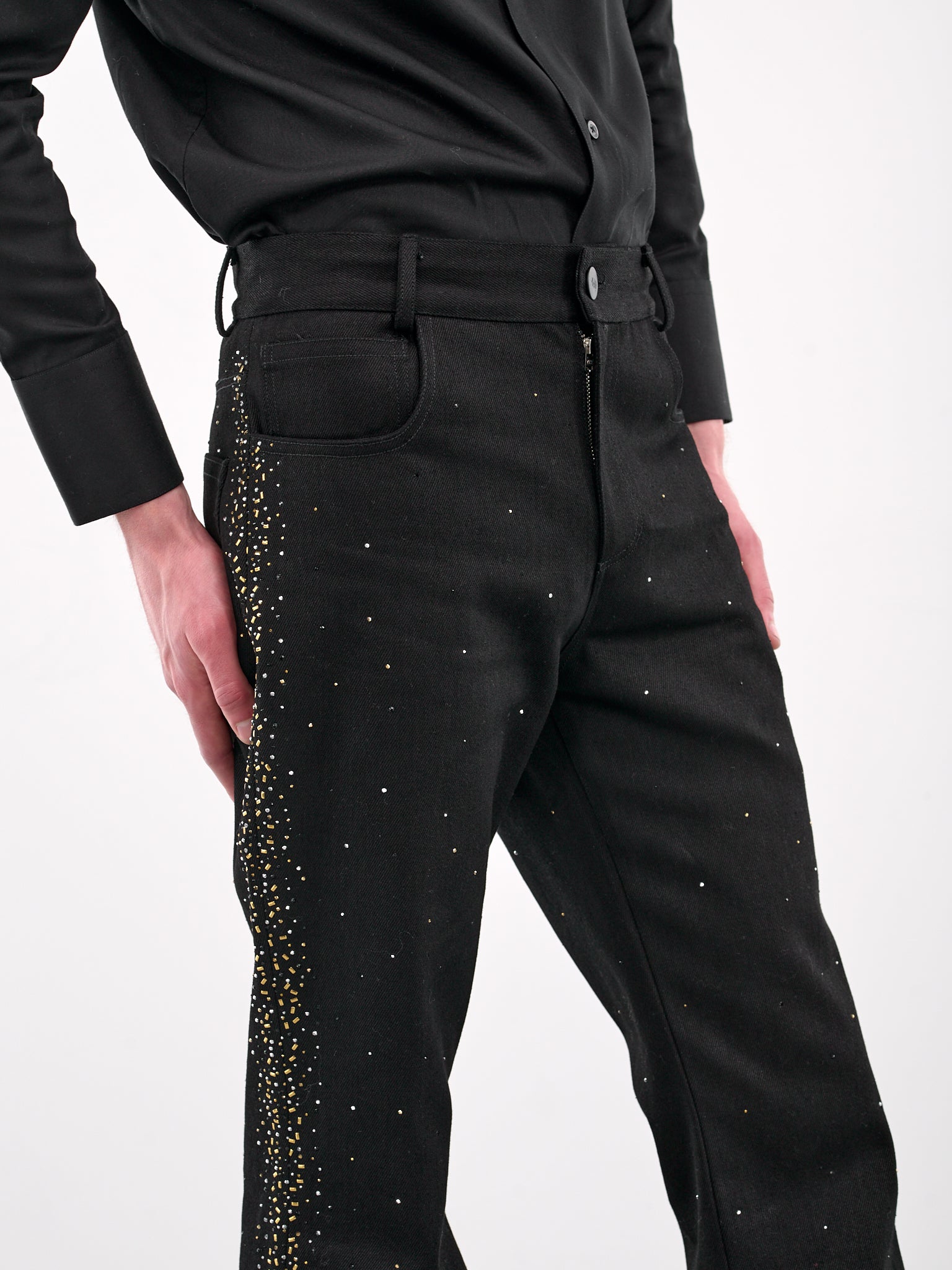 Studded Flare Trousers (PT30F-TF08-BLACK)