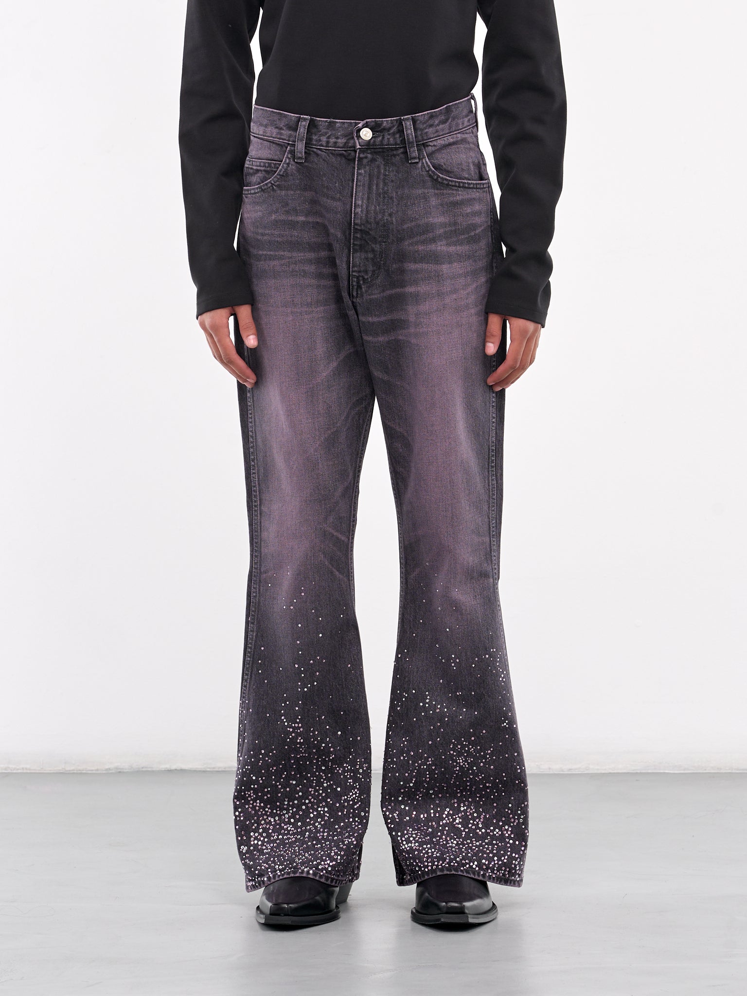 Crystal Embellished Jeans (PTB124C-BLACK-PINK)