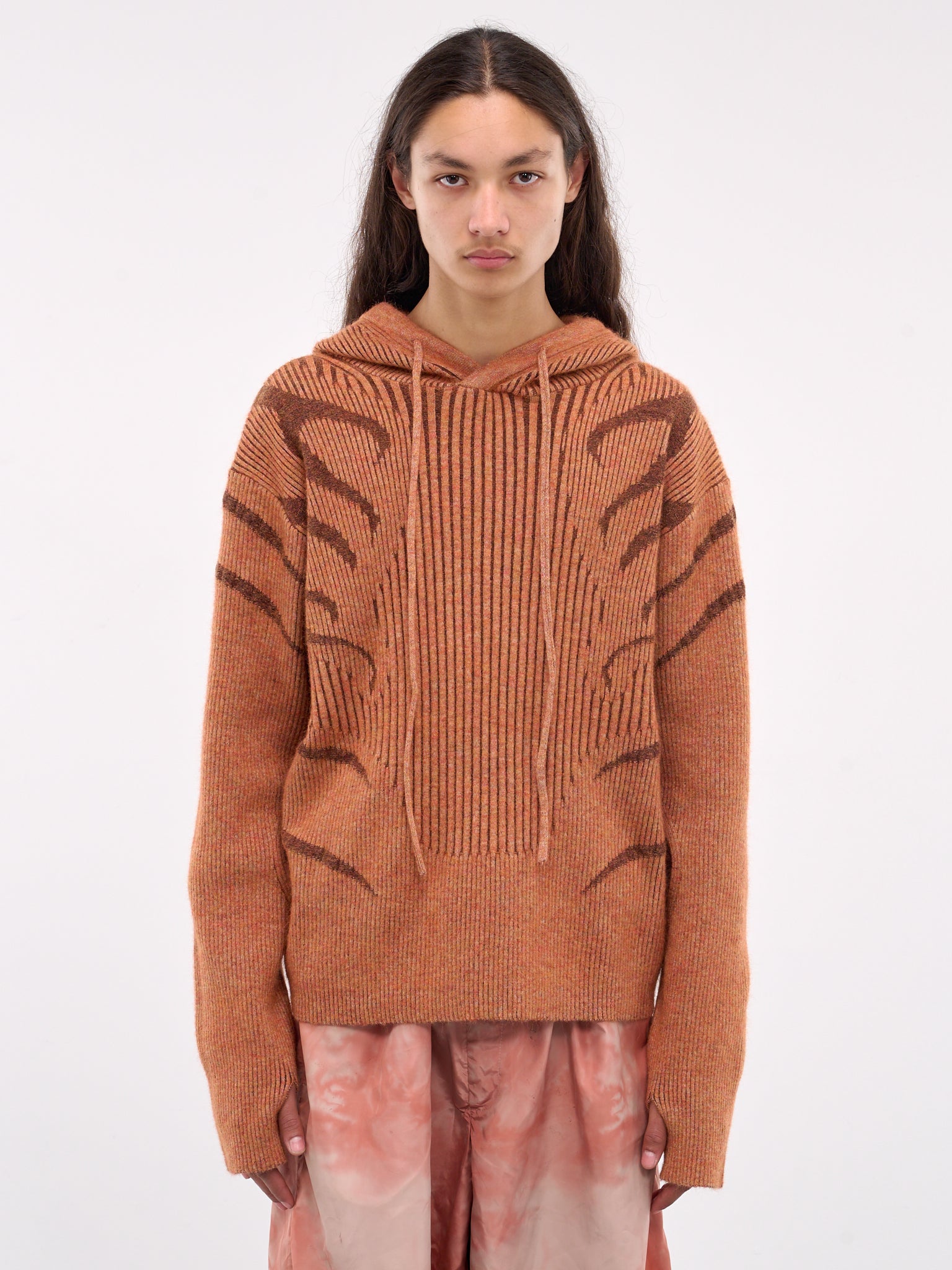 Mohair/Wool Blend Plated Hoodie (PULVRHOOD-ORANGE-BROWN)