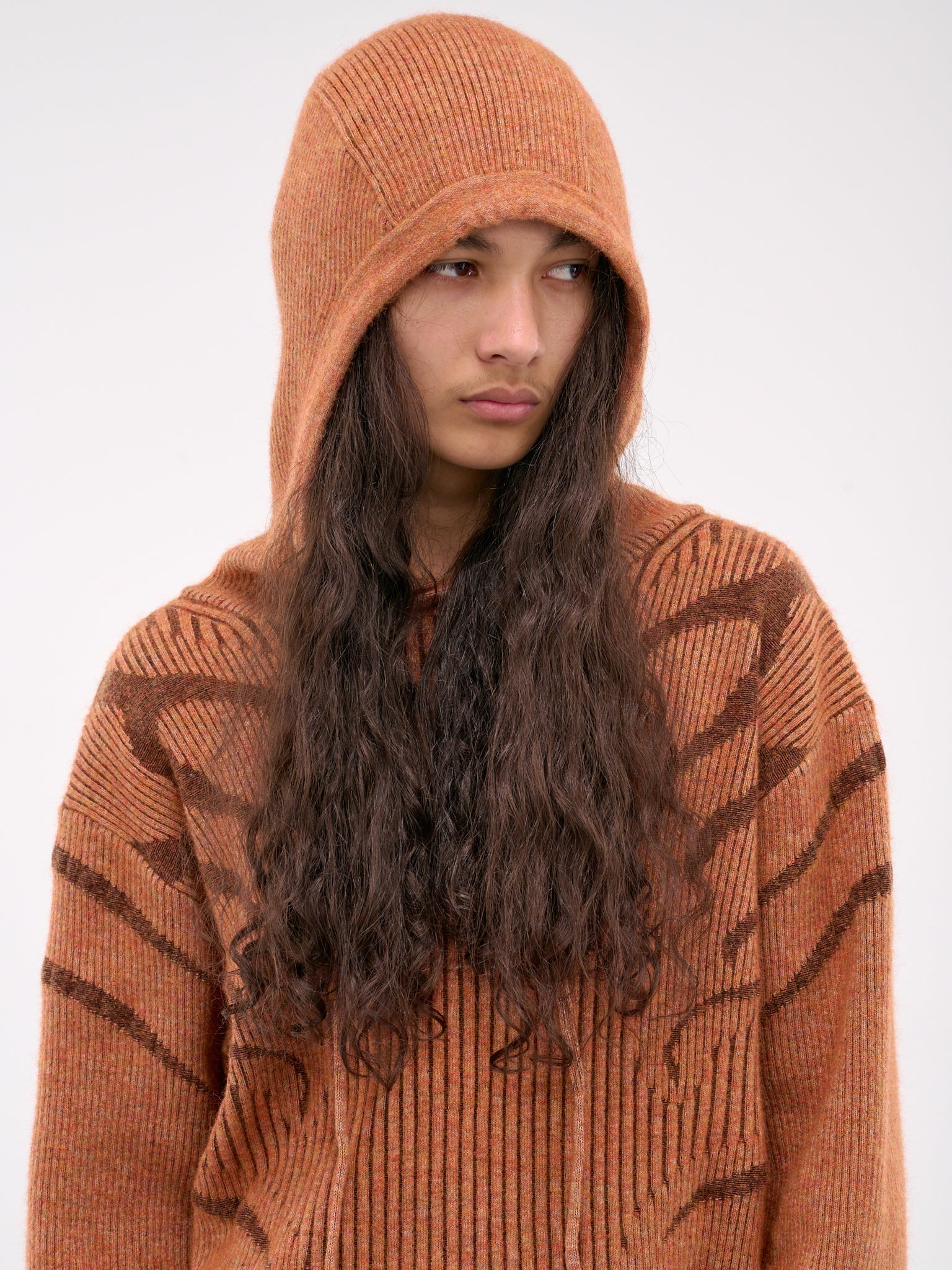 Mohair/Wool Blend Plated Hoodie (PULVRHOOD-ORANGE-BROWN)