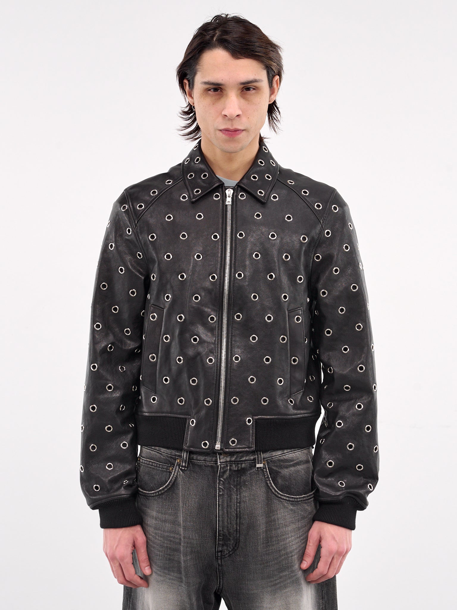 Eyelet Leather Jacket (R60-25-021-BLACK)