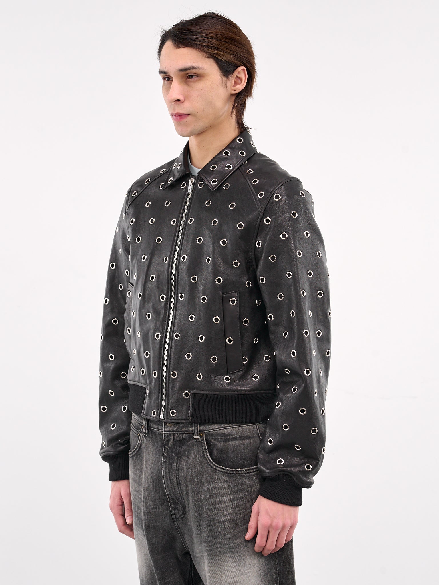 Eyelet Leather Jacket (R60-25-021-BLACK)