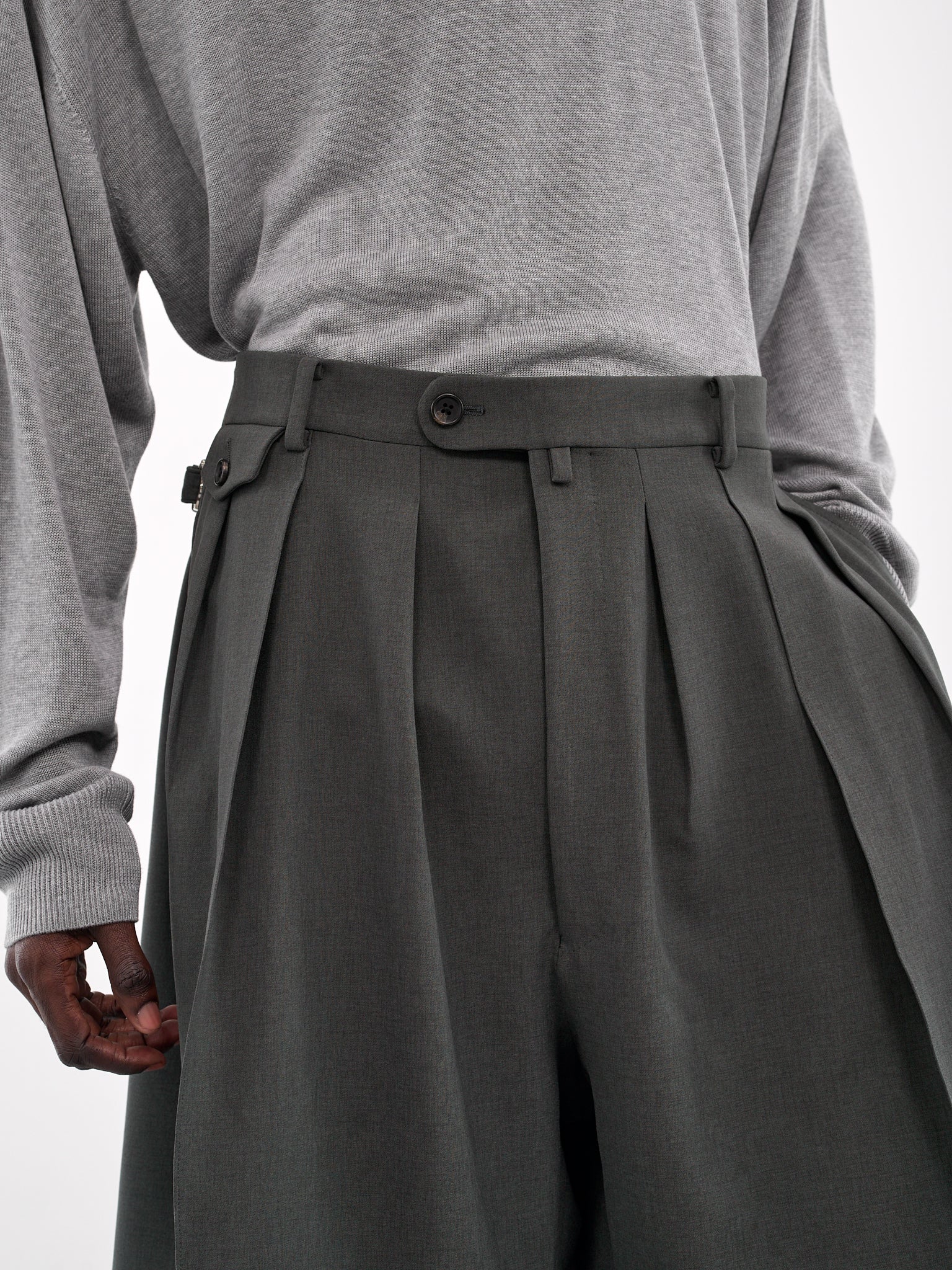 Pleated Wide Leg Shorts (RM251-016-SLATE-GRAY)