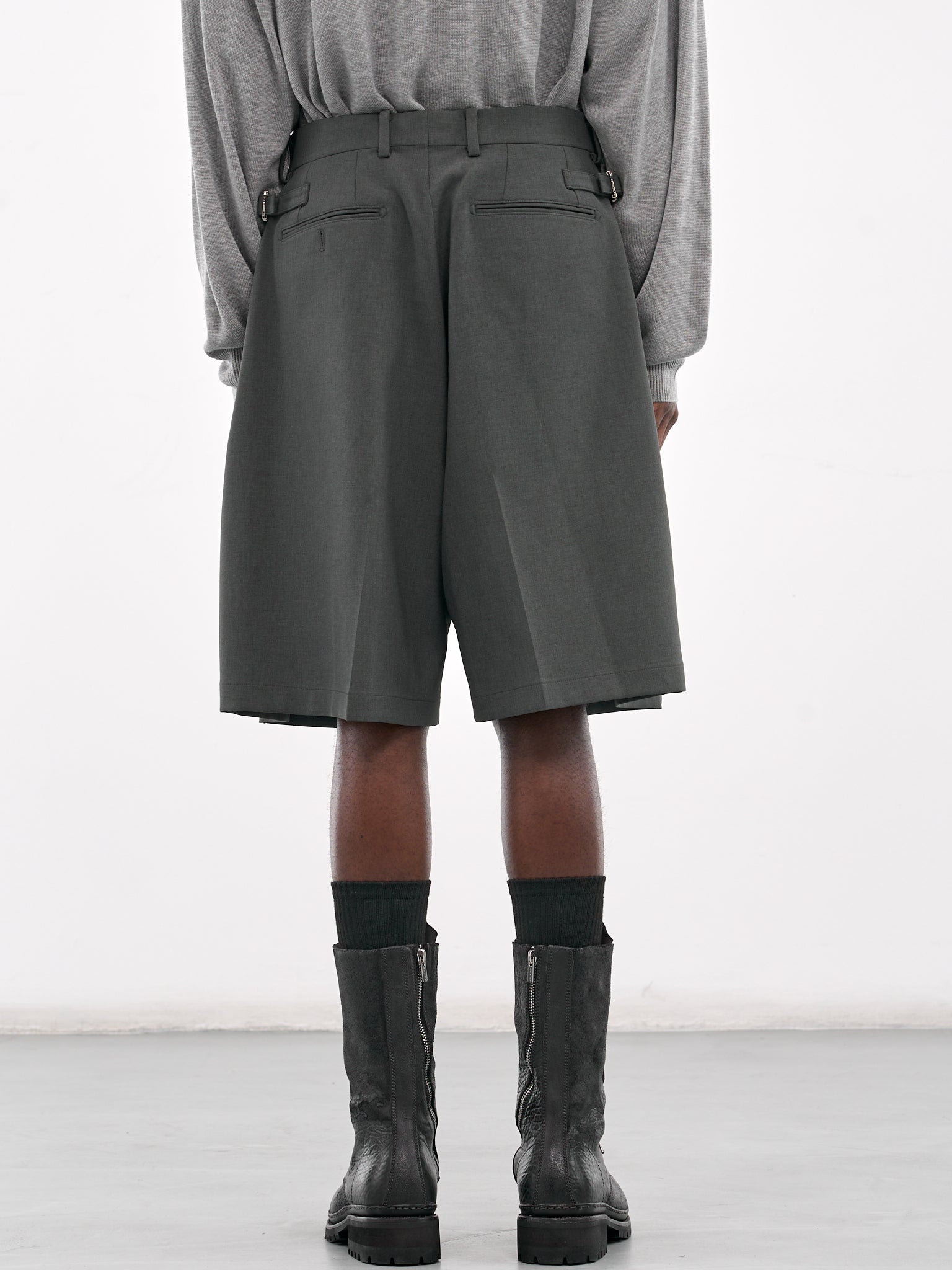 Pleated Wide Leg Shorts (RM251-016-SLATE-GRAY)