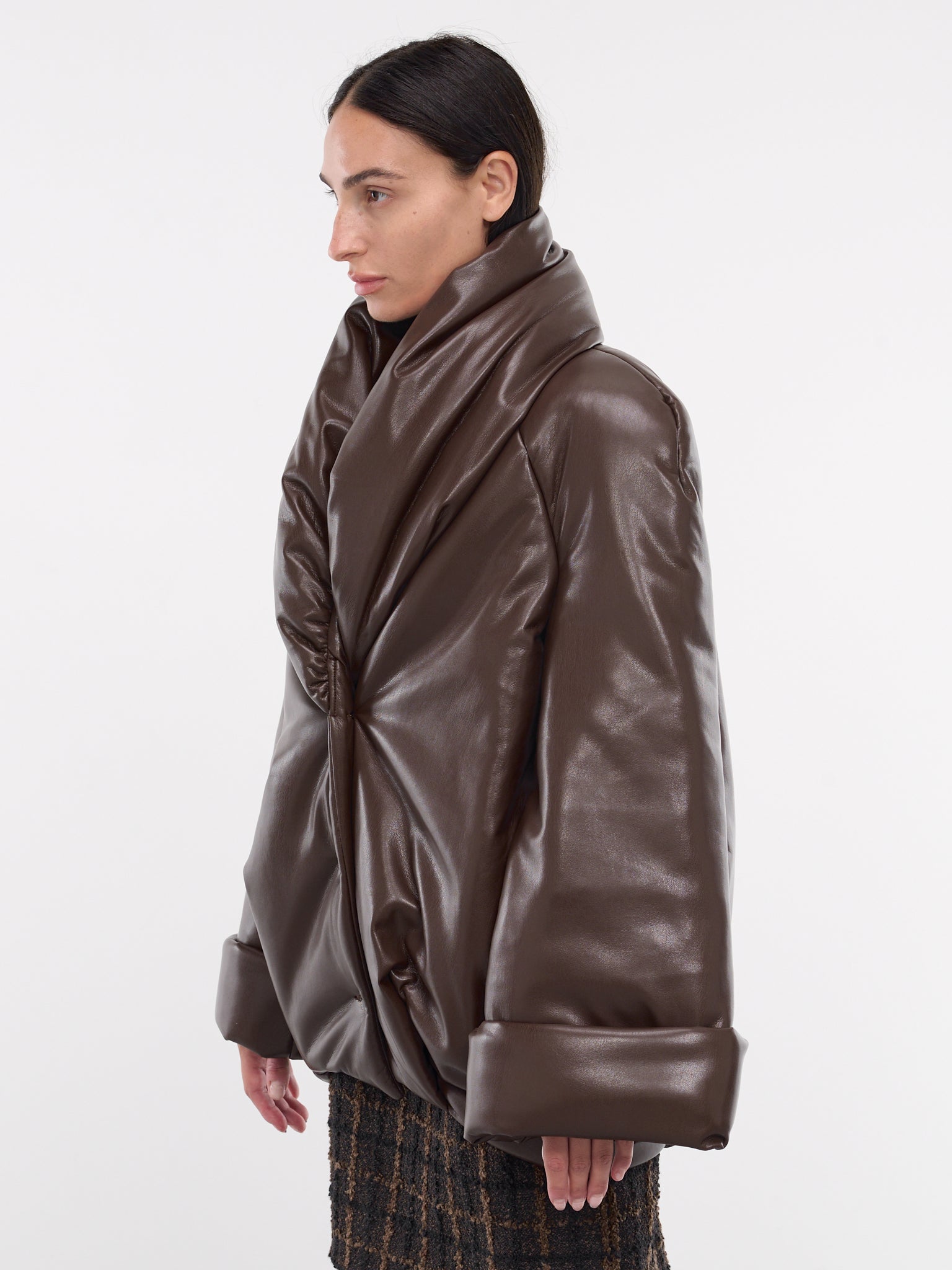 Eco-Leather Puffer Jacket (RR357-BROWN)