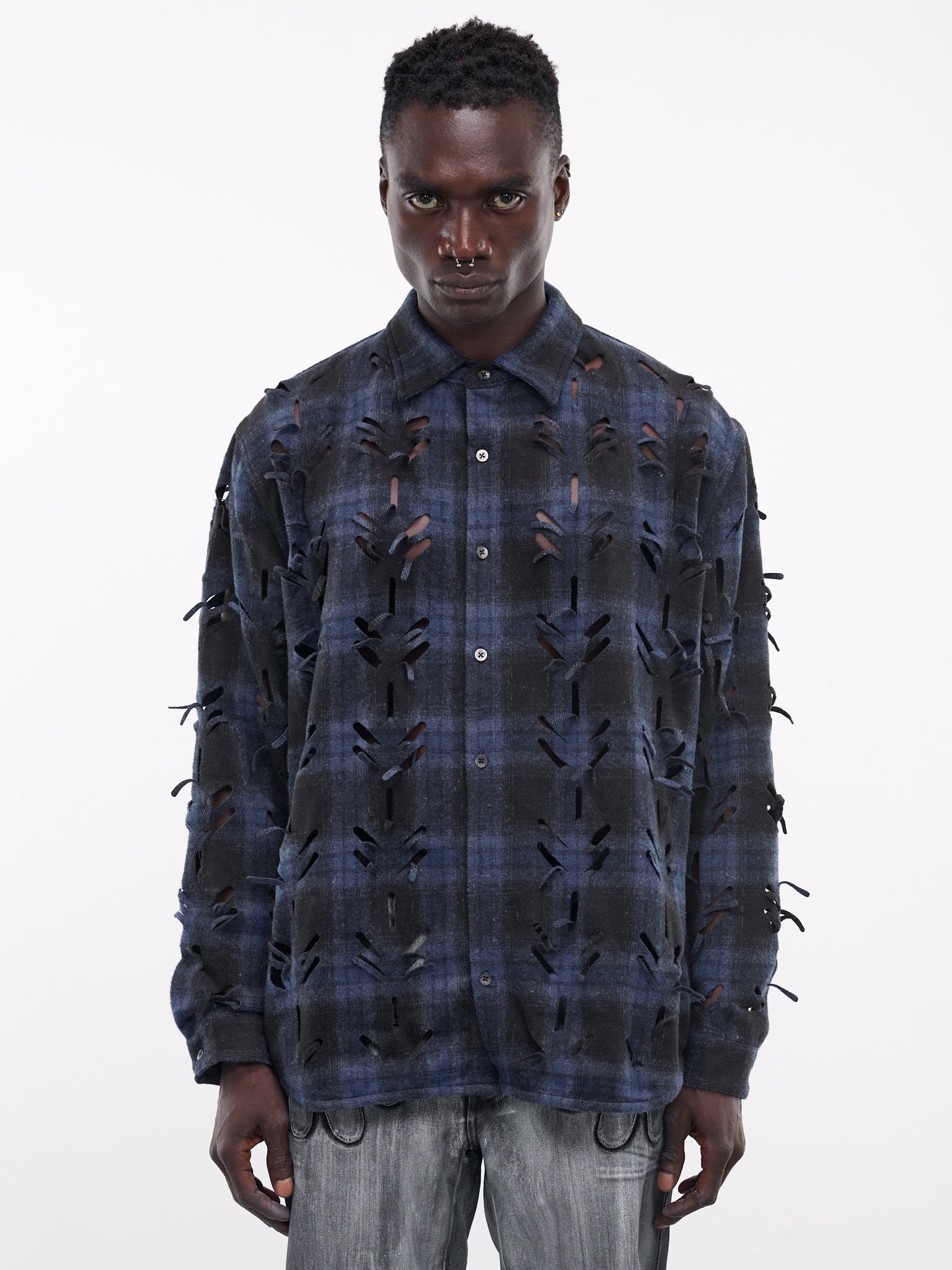 Laser-Slashed Check Shirt (S03-BLUE)