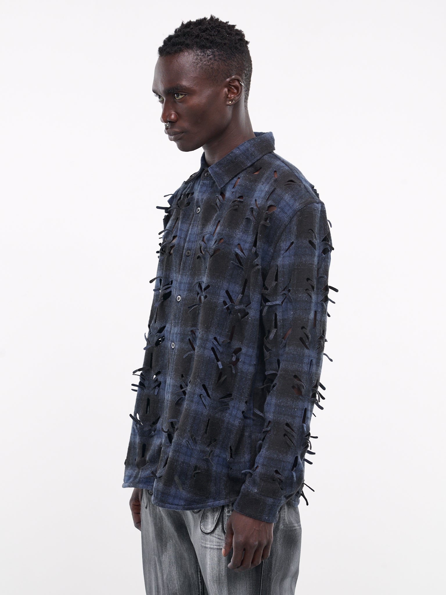 Laser-Slashed Check Shirt (S03-BLUE)