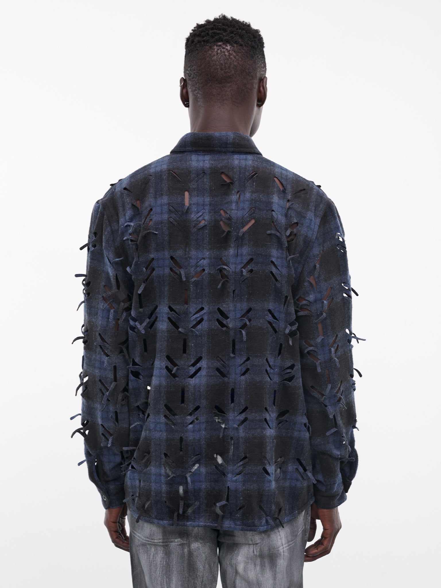 Laser-Slashed Check Shirt (S03-BLUE)