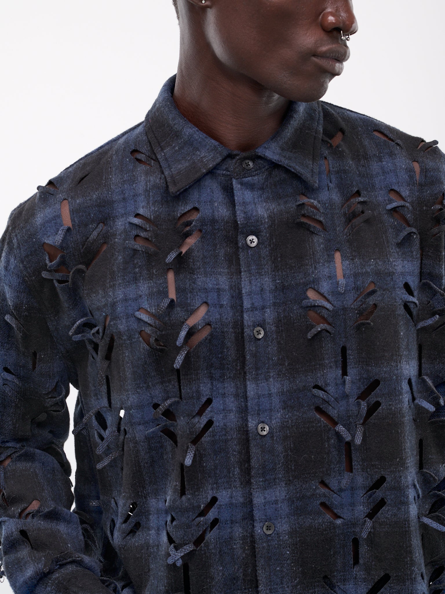 Laser-Slashed Check Shirt (S03-BLUE)