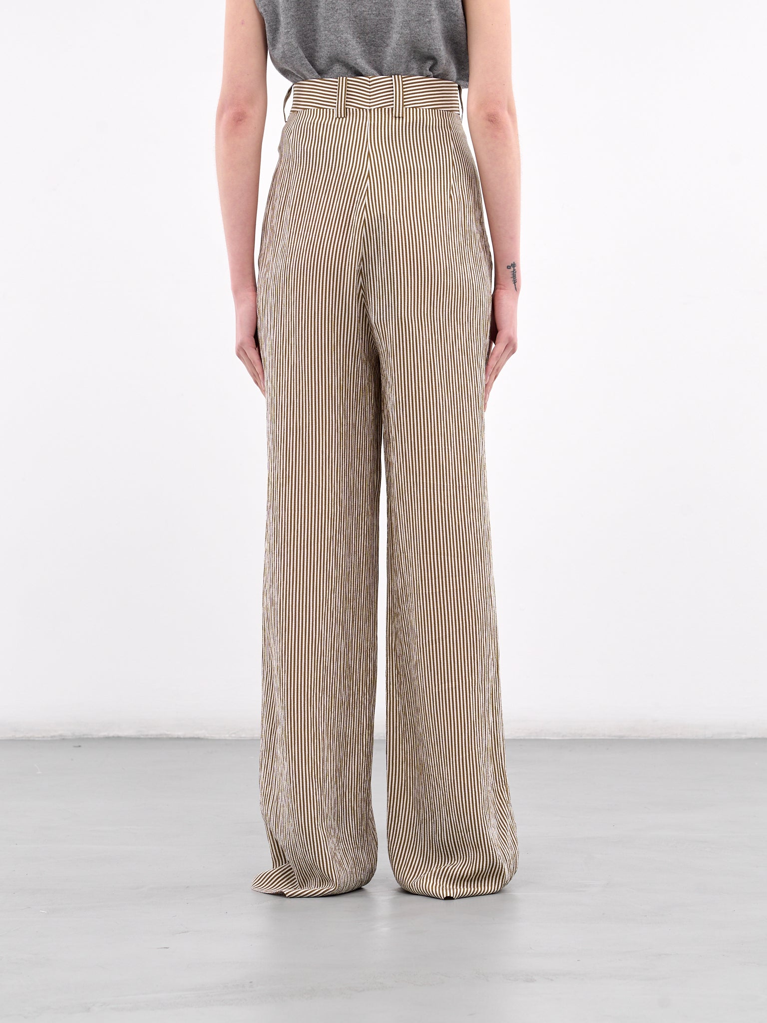 Pleated Wide Leg Trousers (S25P41A-KHAKI-STRIPE)