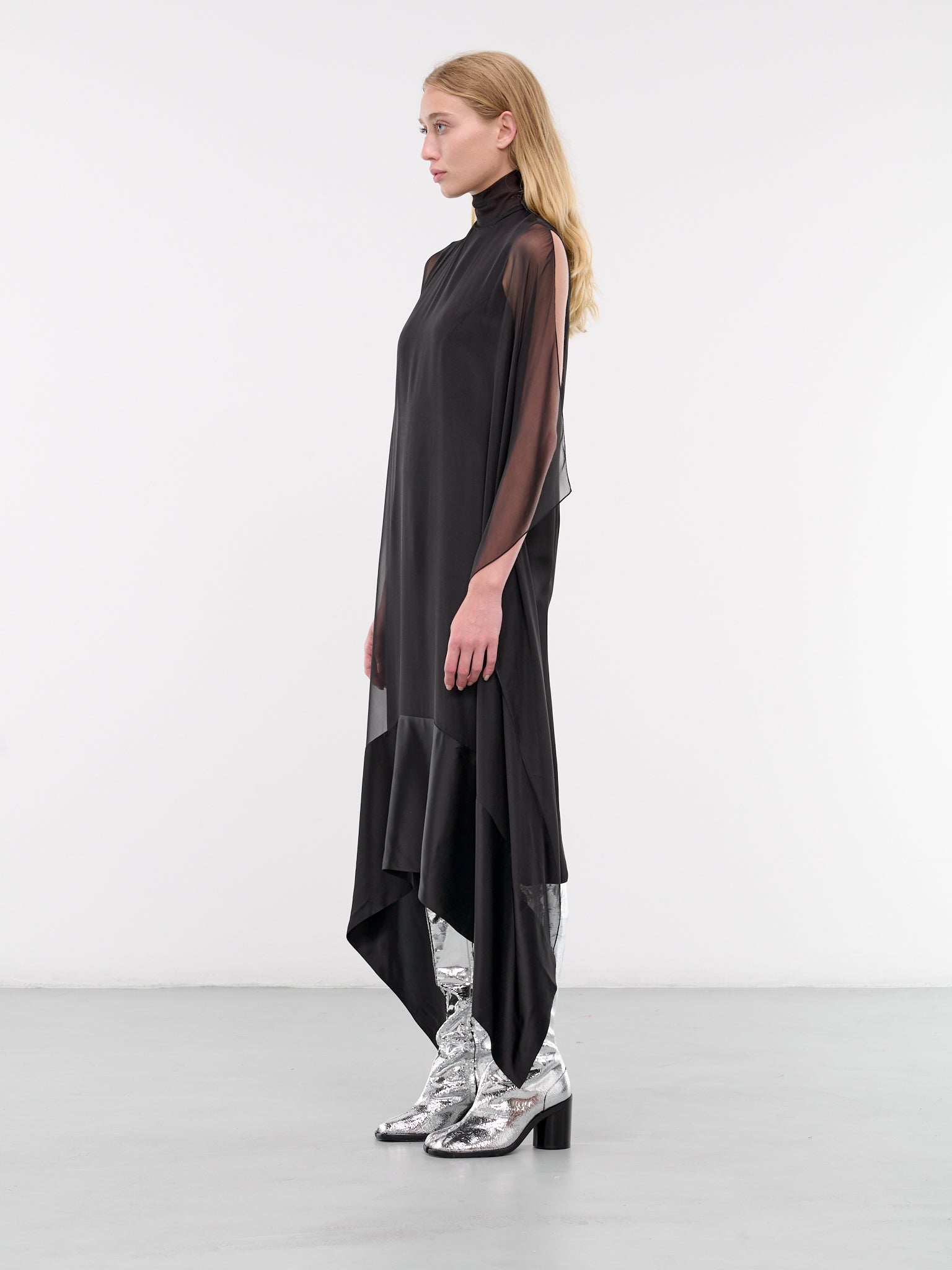 Draped Silk Dress (S2WDR08-BLACK)