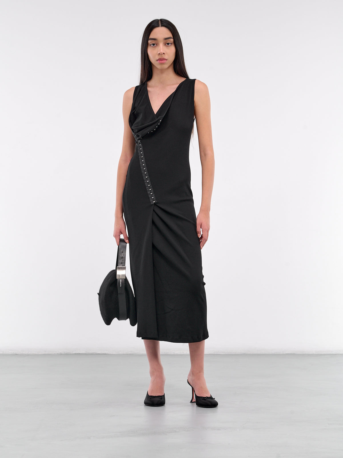 Hook-Eye Asymmetric Draped Dress (S52CT0786-M20054-900-BLACK)