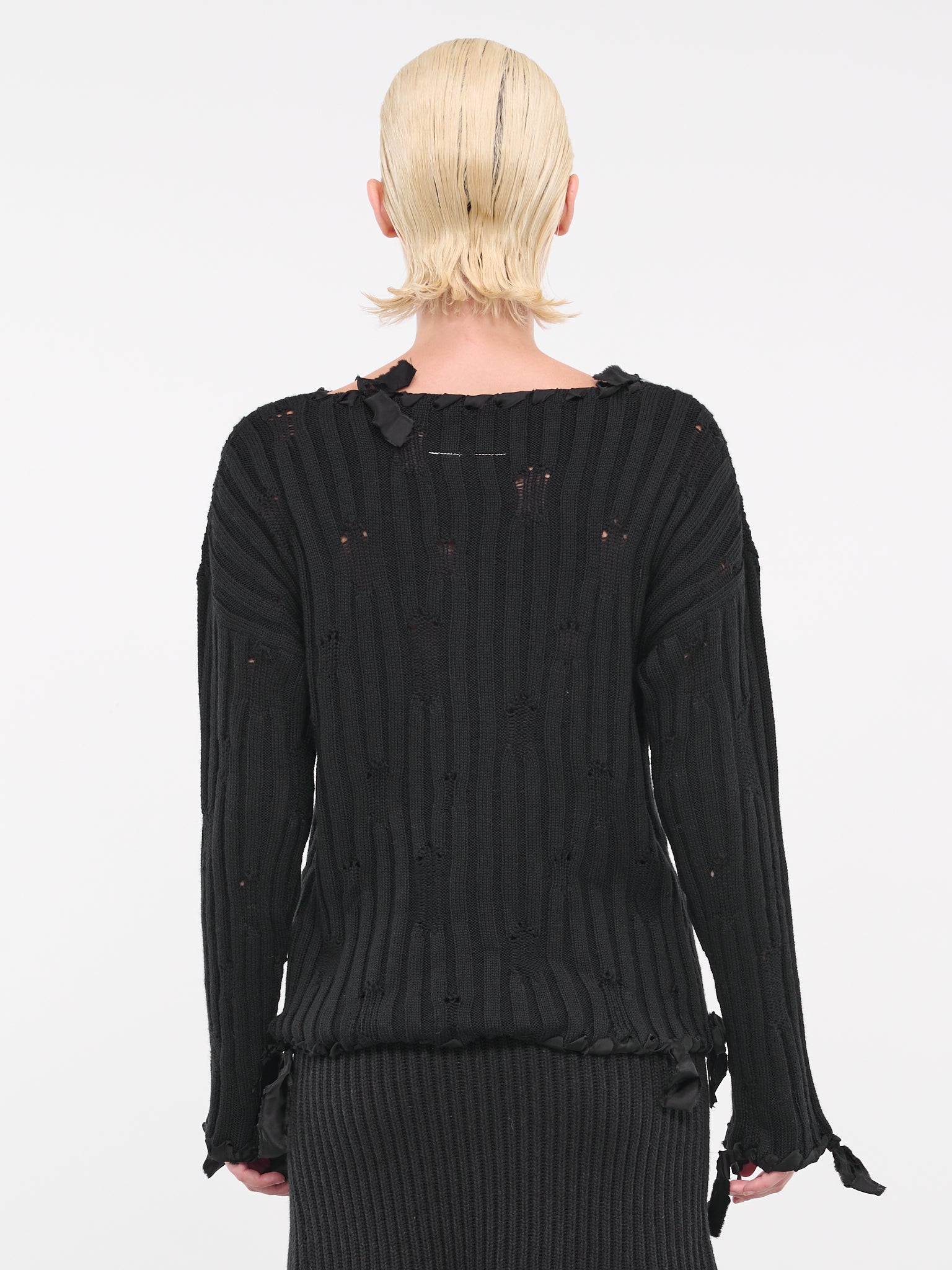 Distressed Knit Sweater (S62HL0021-S18380-900-BLACK)