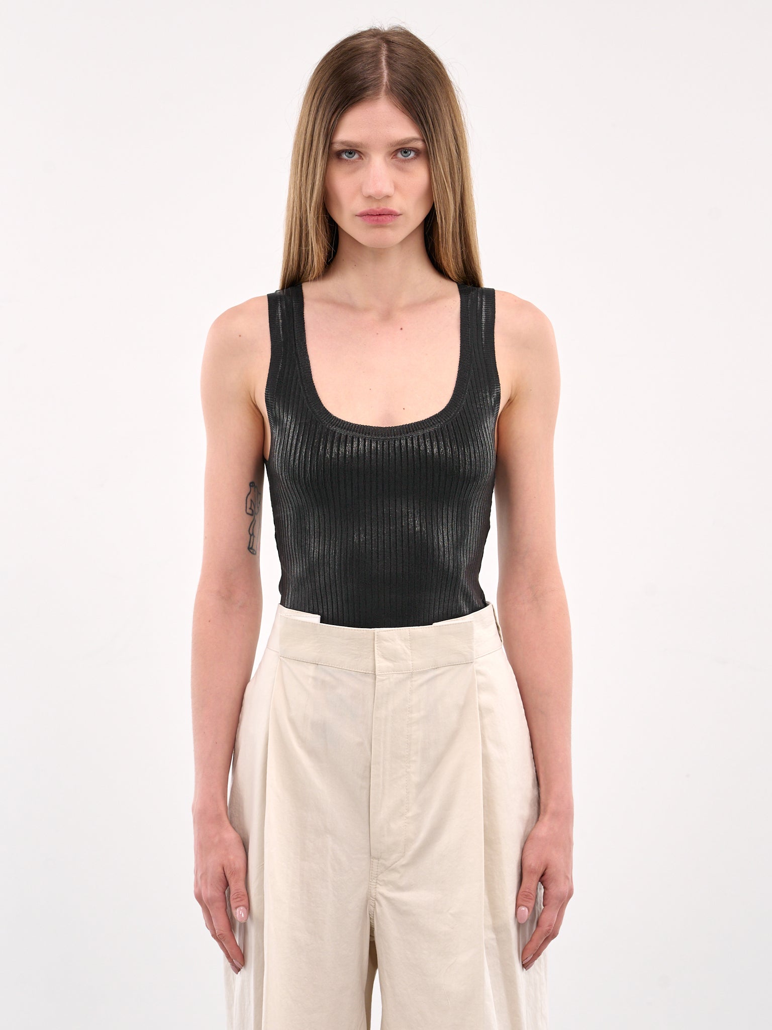 Coated Rib-Knit Tank Top (S72HA1232-D13114-BLACK)