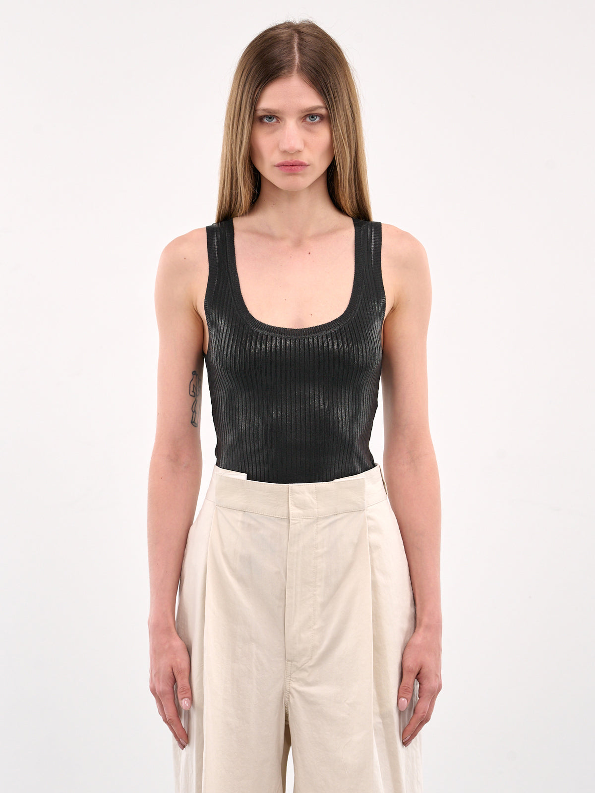 Coated Rib-Knit Tank Top (S72HA1232-D13114-BLACK)