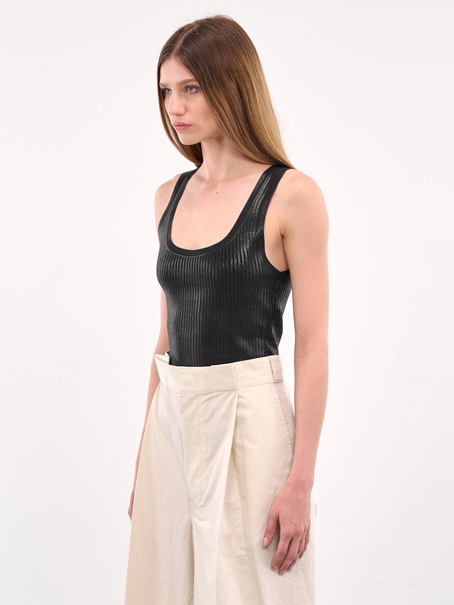 Coated Rib-Knit Tank Top (S72HA1232-D13114-BLACK)